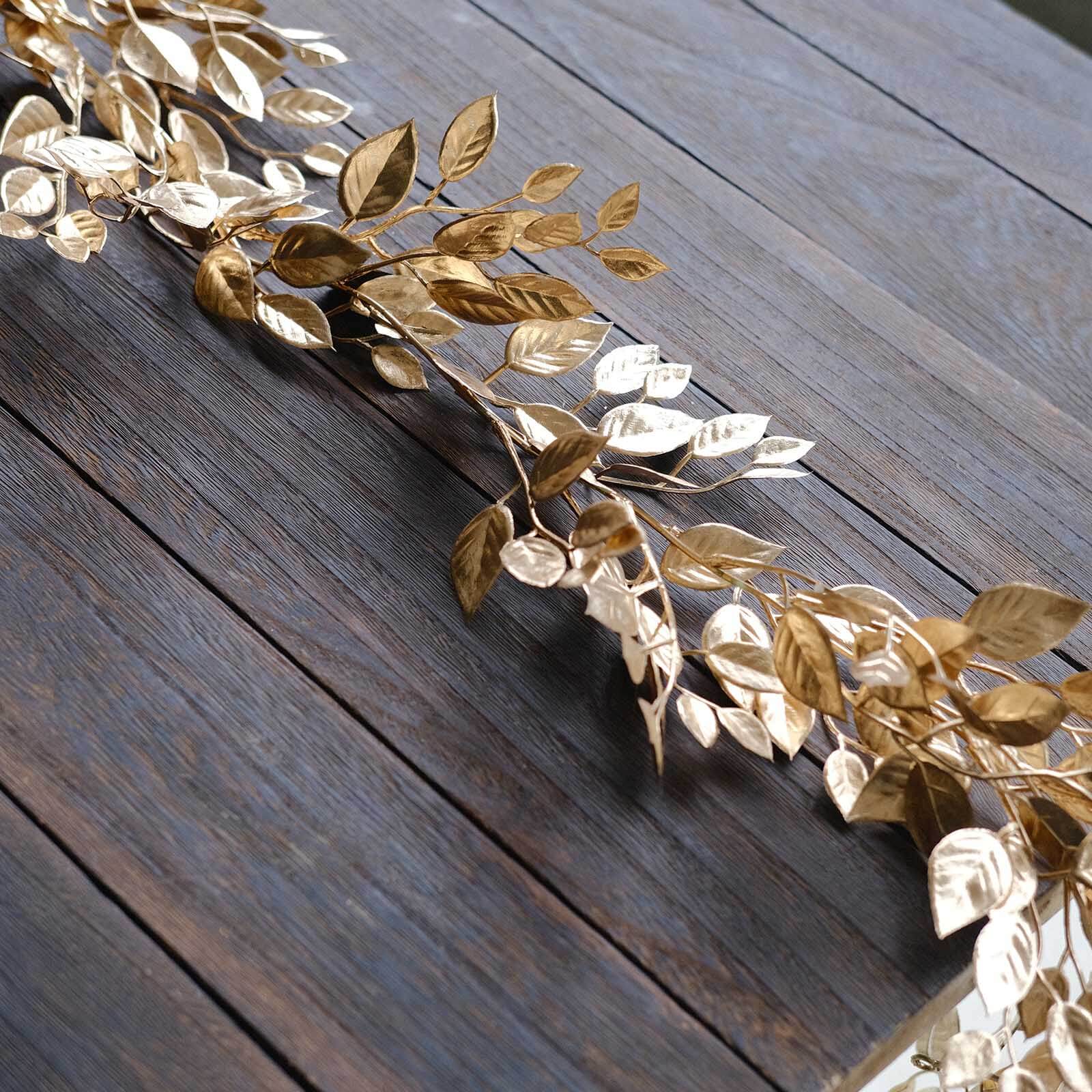 6ft Metallic Gold Artificial Magnolia Leaf Table Garland - Ideal for DIY Crafts & Decor