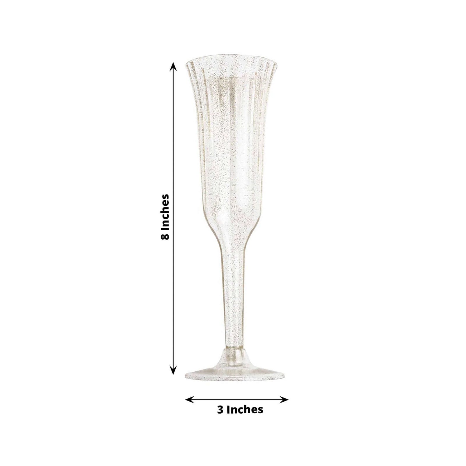 12-Piece Set of Lightweight 6oz Disposable Plastic Champagne Flutes with Clear/Gold Glitter Flared Design