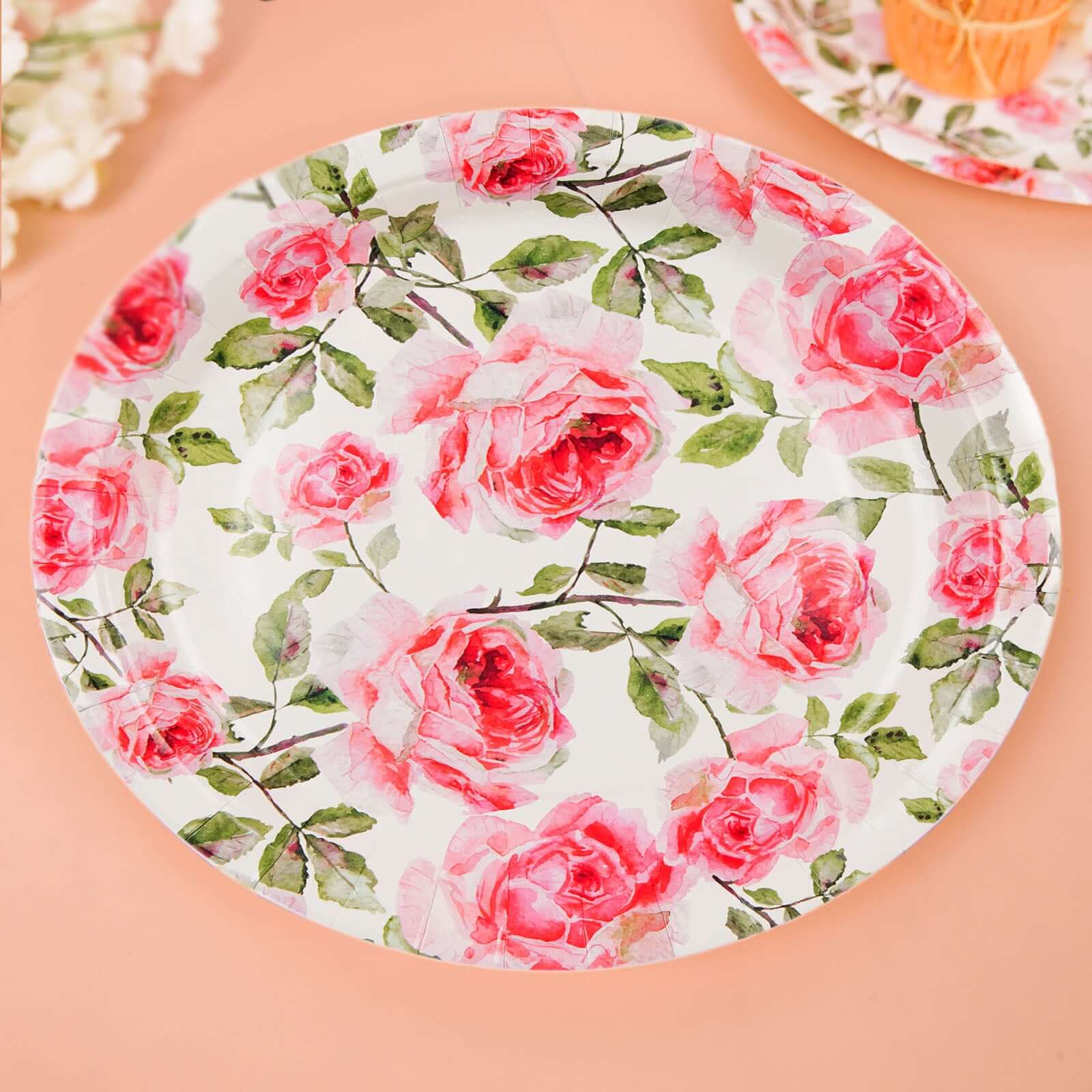 Get 25 Pack of Premium Dinner Paper Plates with Rose Flower Bouquet Design - 9
