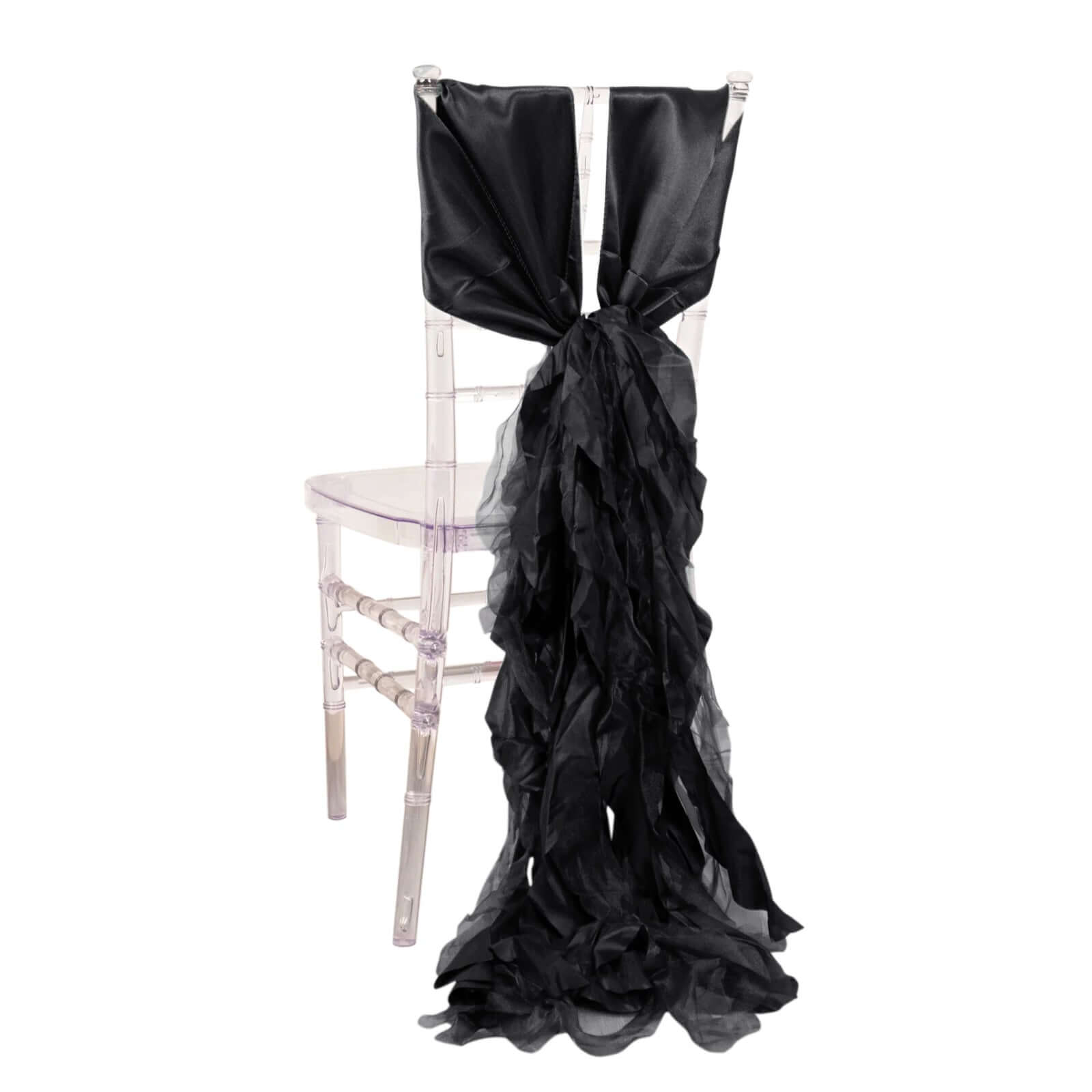 Special Offer! 5-Pack Black Chiffon Satin Curly Willow Chair Sashes for Wedding Decor