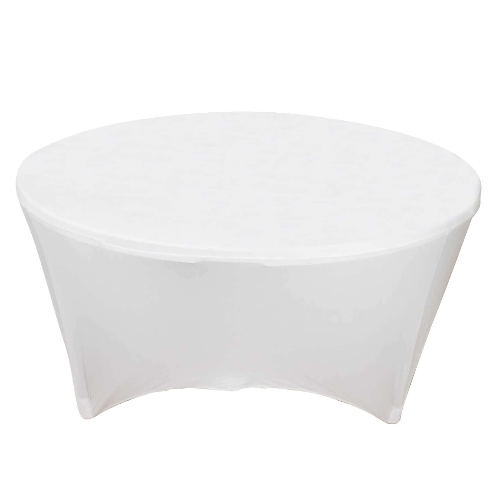 Durable White 6ft Round Stretch Spandex Tablecloth for Events and Presentations