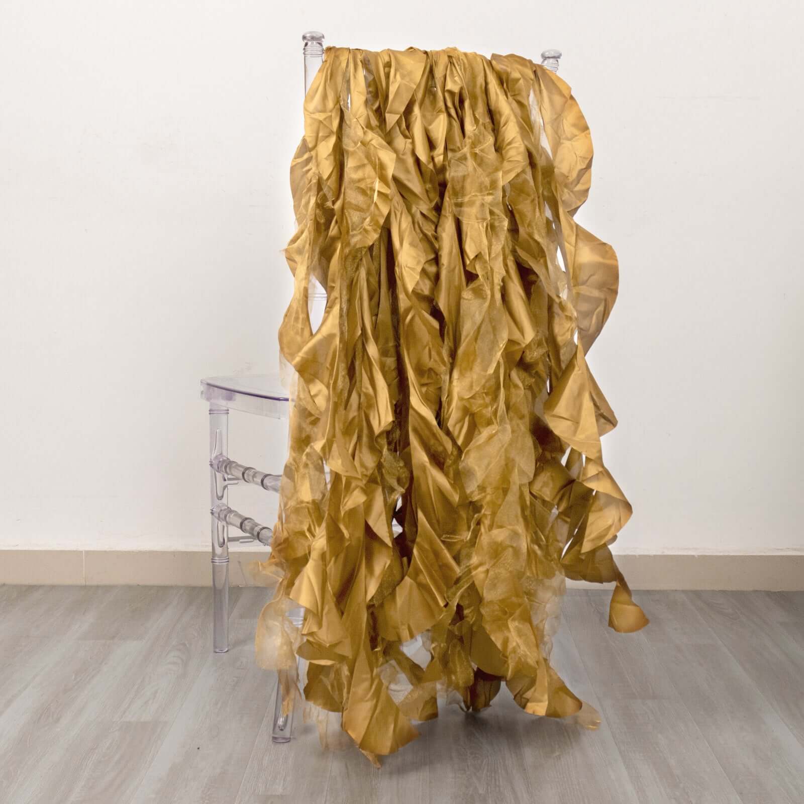 5-Pack Gold Chiffon Satin Curly Willow Chair Sashes - Easy Install, Ideal for Weddings