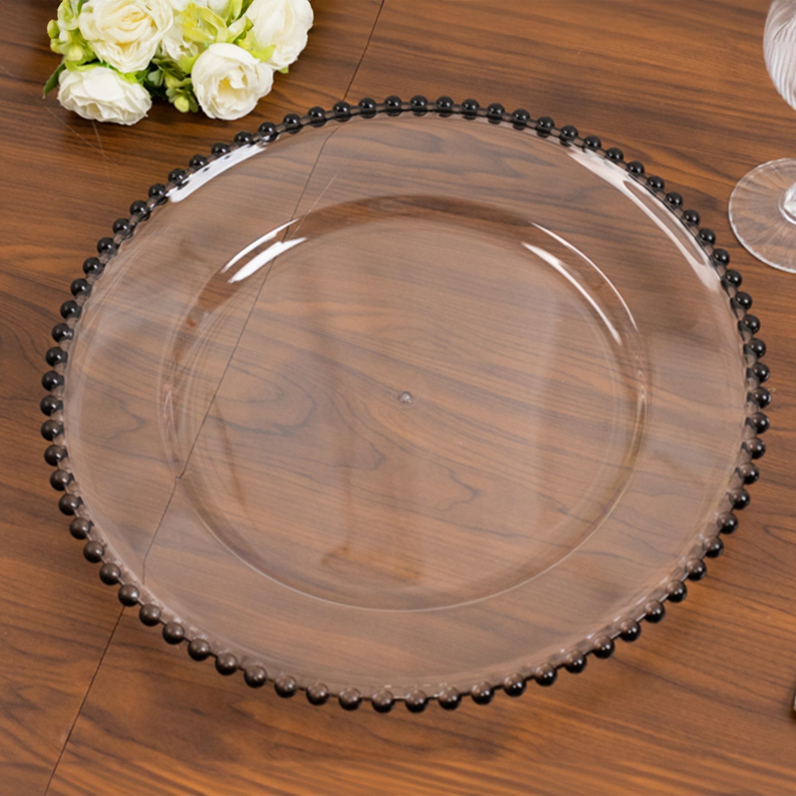 Hot Deal! 6-Pack 13-Inch Clear Acrylic Round Charger Plates with Black Beaded Rim for Dinner Parties