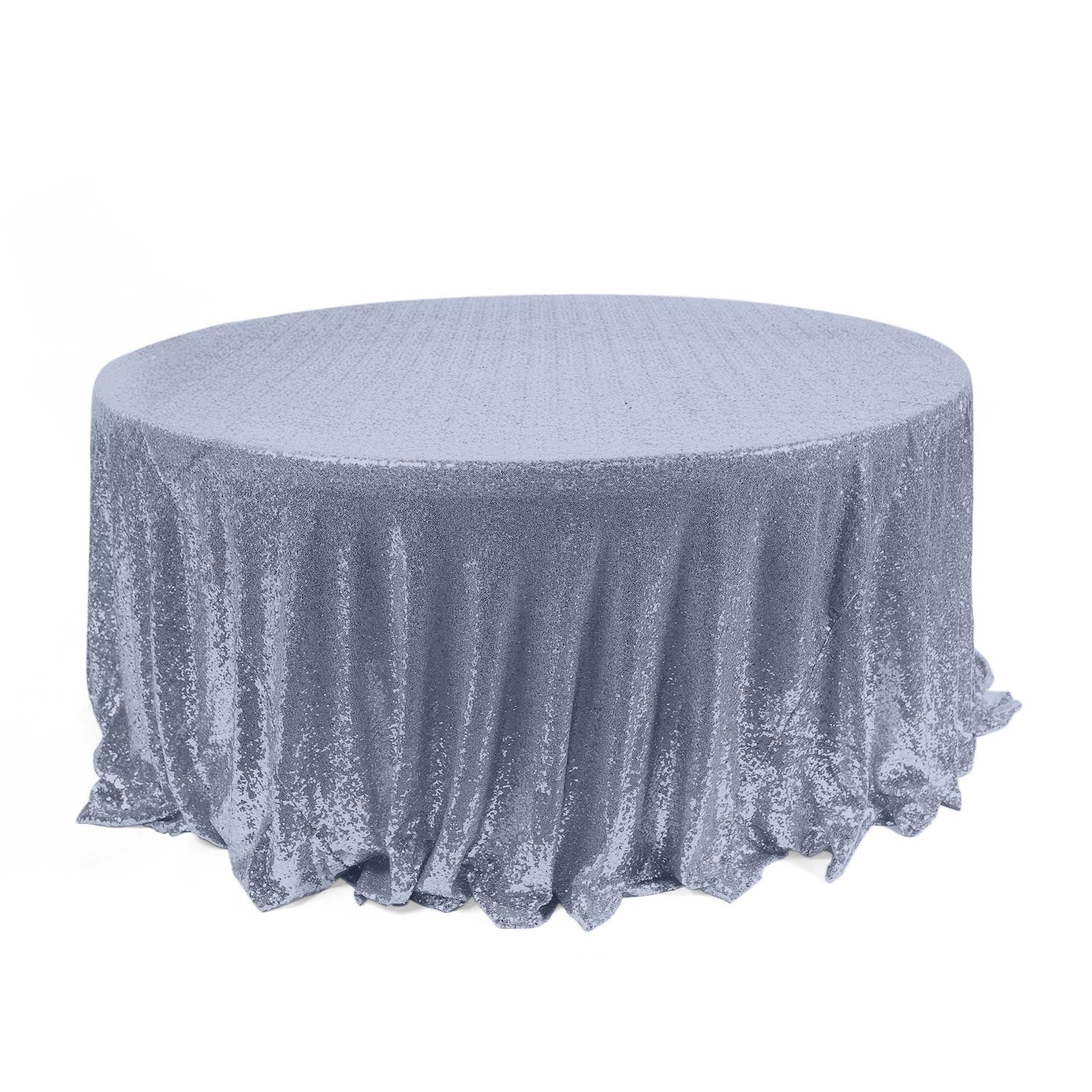 Hot Sale! 120-Inch Dusty Blue Seamless Sequin Round Tablecloth for 5-Foot Tables