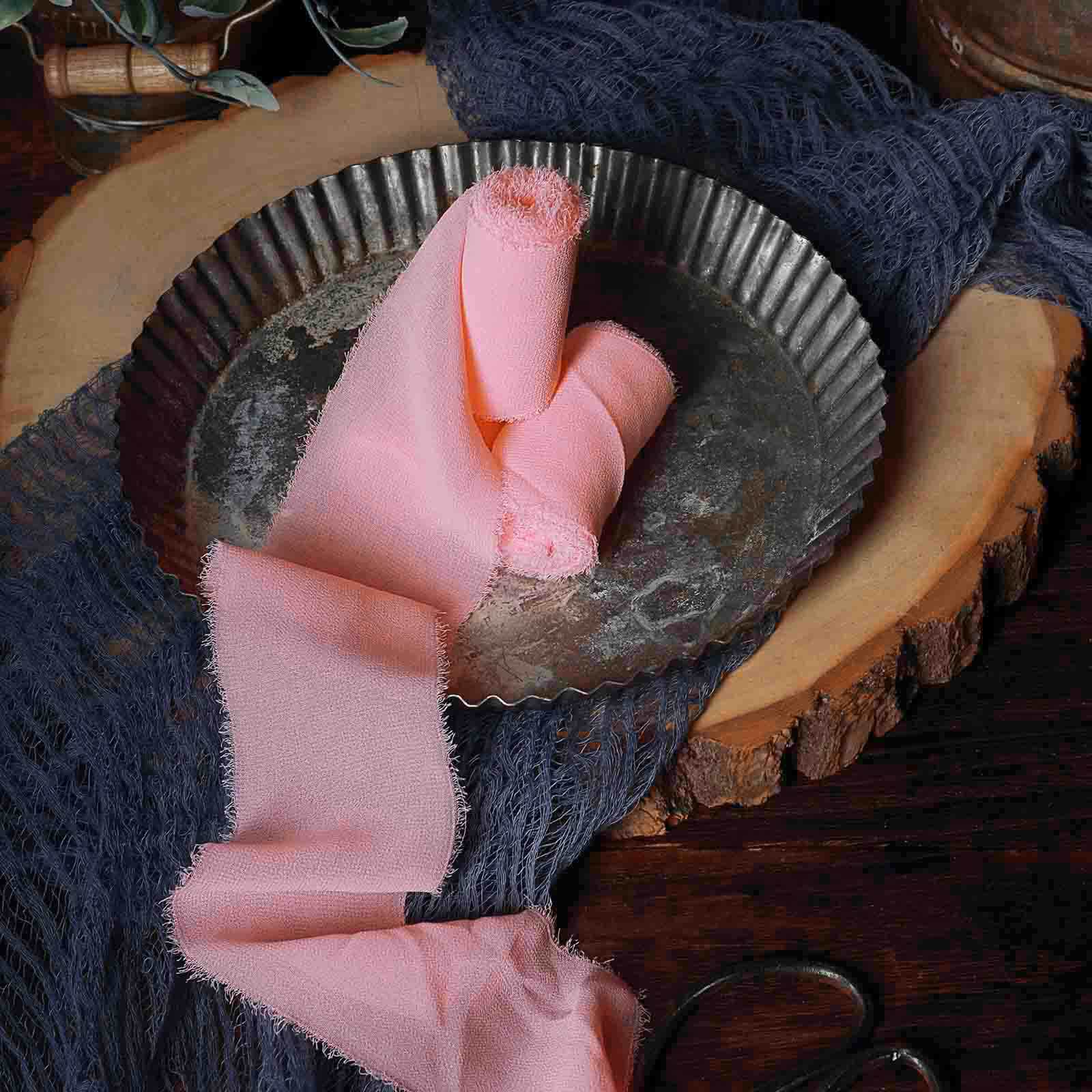 2-Pack Pink Silk-Like Chiffon Linen Ribbon Rolls for Bouquets, Wrapping, and Decor - 6 Yards Each!