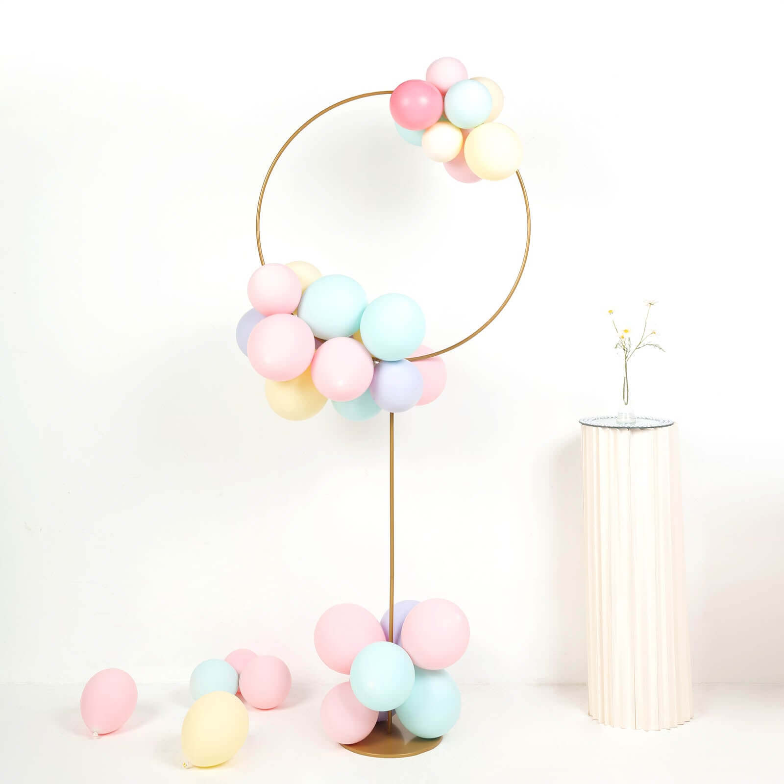 Adjustable Height 7ft Gold Metal Balloon Column with Hoop Flower Pillar Stand, Ideal for Table Centerpiece