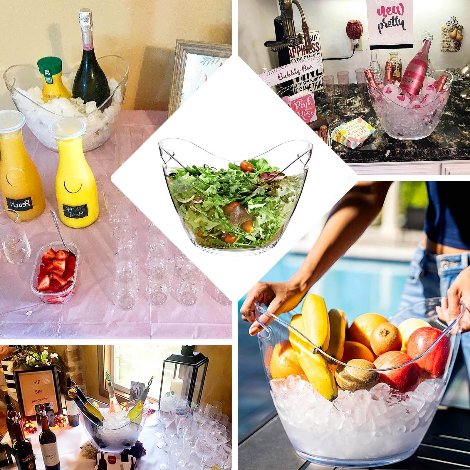 Large Capacity Clear Plastic Boat-Shaped Ice & Drinks Bucket for Indoor/Outdoor Parties