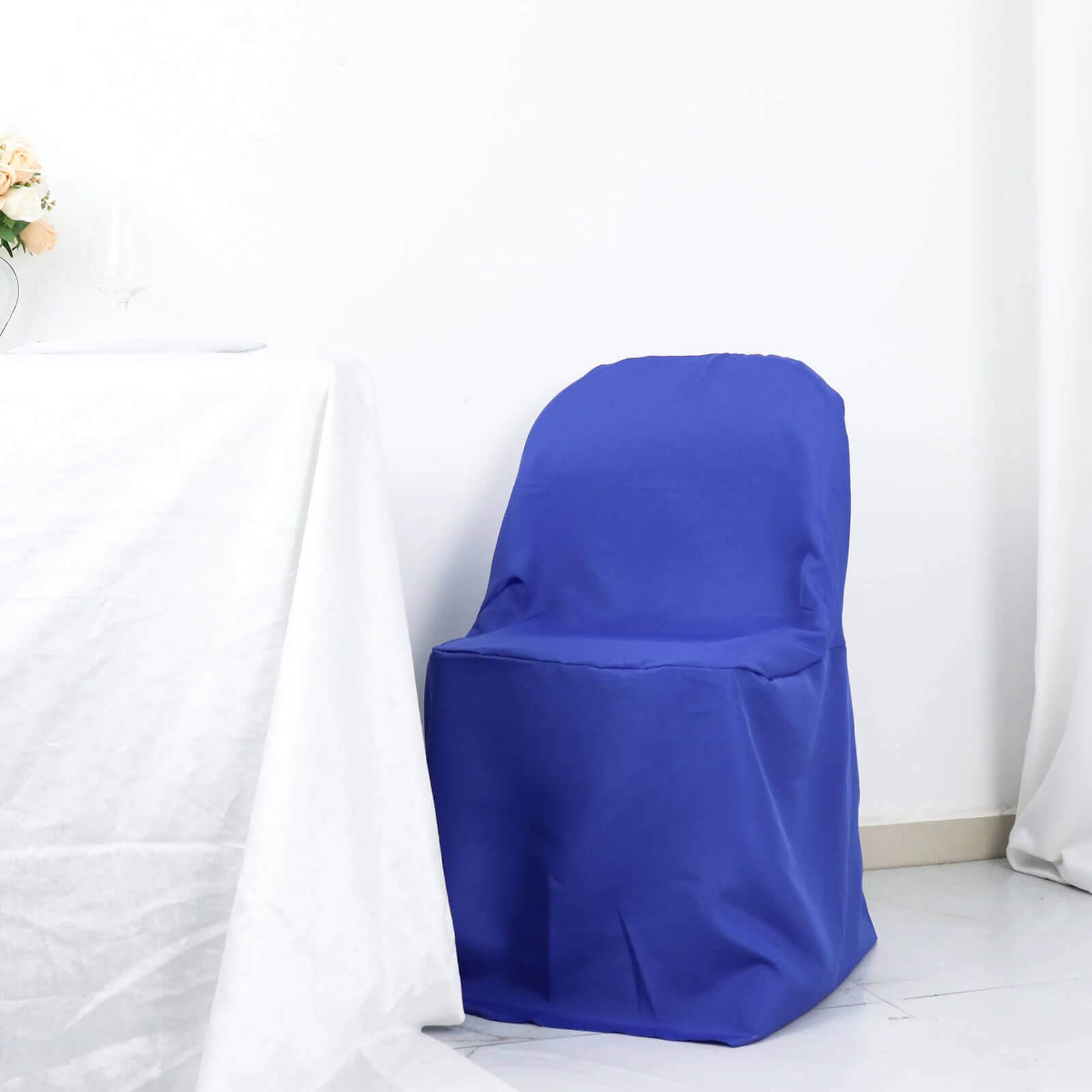 10-Piece Royal Blue Polyester Wrinkle-Free Slip-On Chair Covers for Folding Chairs