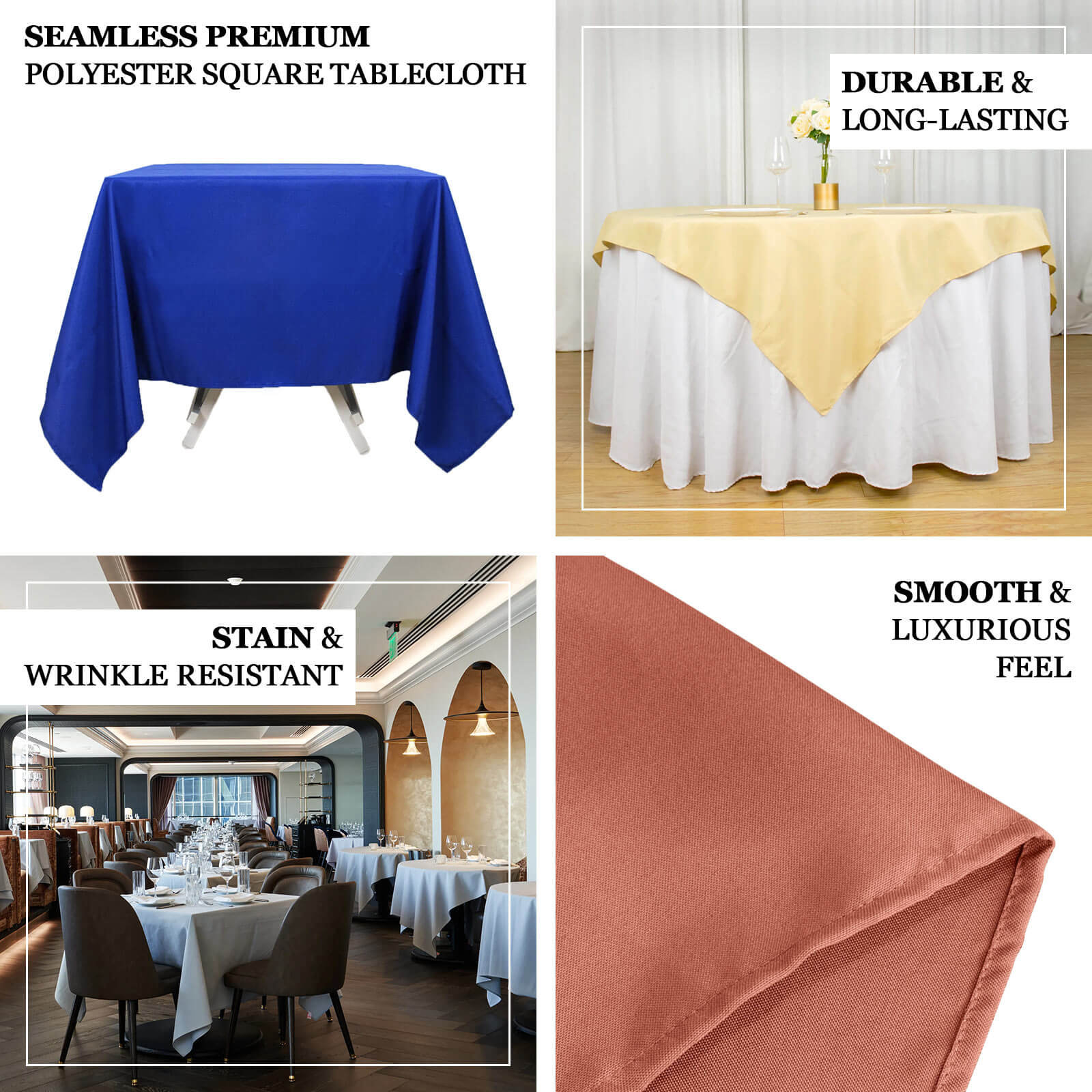 Wrinkle-Resistant 220GSM Navy Blue 70x70 Premium Polyester Square Table Cover