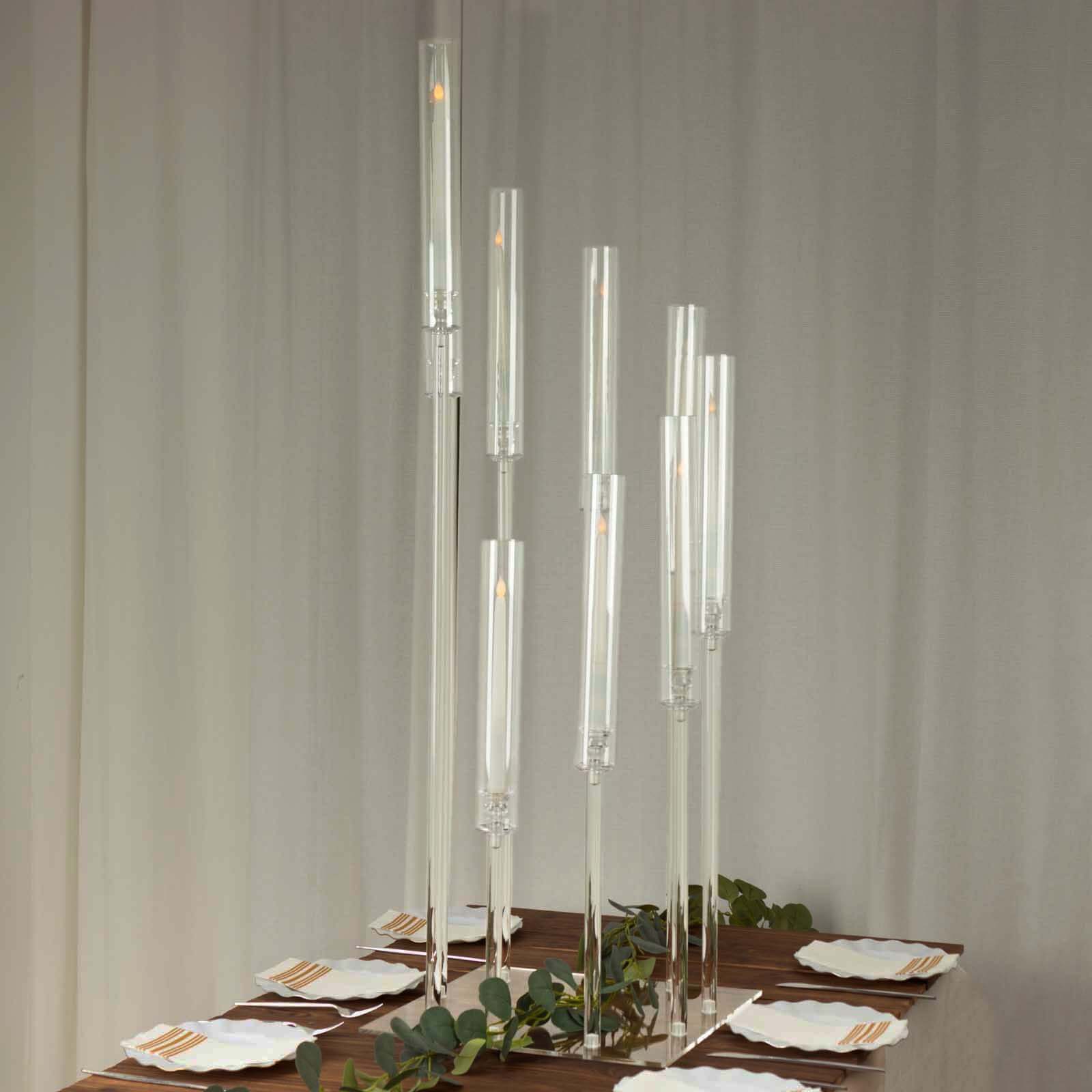 4ft Clear 9-Arm Cluster Acrylic Candelabra with Square Base - Elegant Table Centerpiece for Pillar Candles