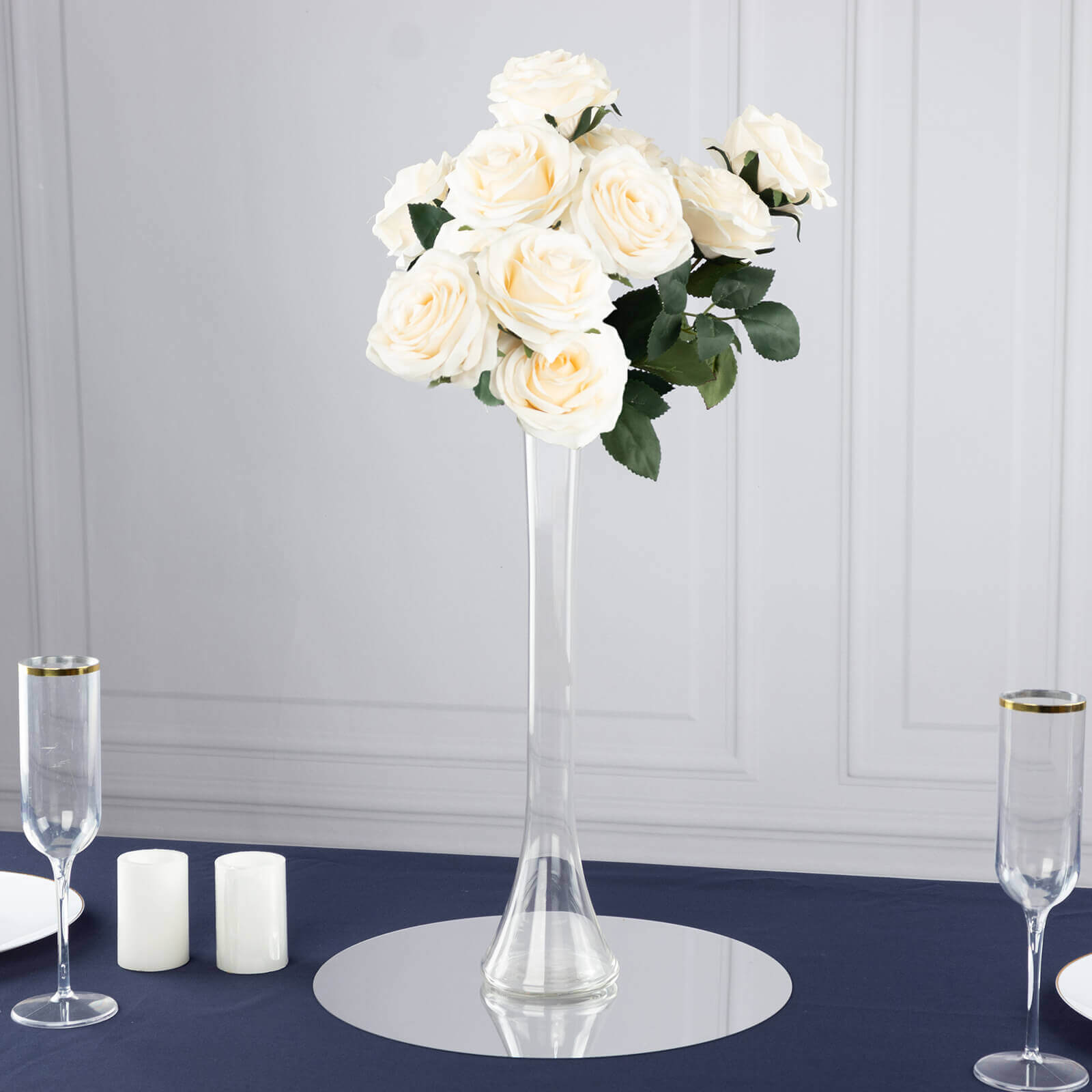 Set of 6 Clear Hand - Blown Glass Eiffel Tower Vases with Round Base, 16 Inches Tall for Weddings