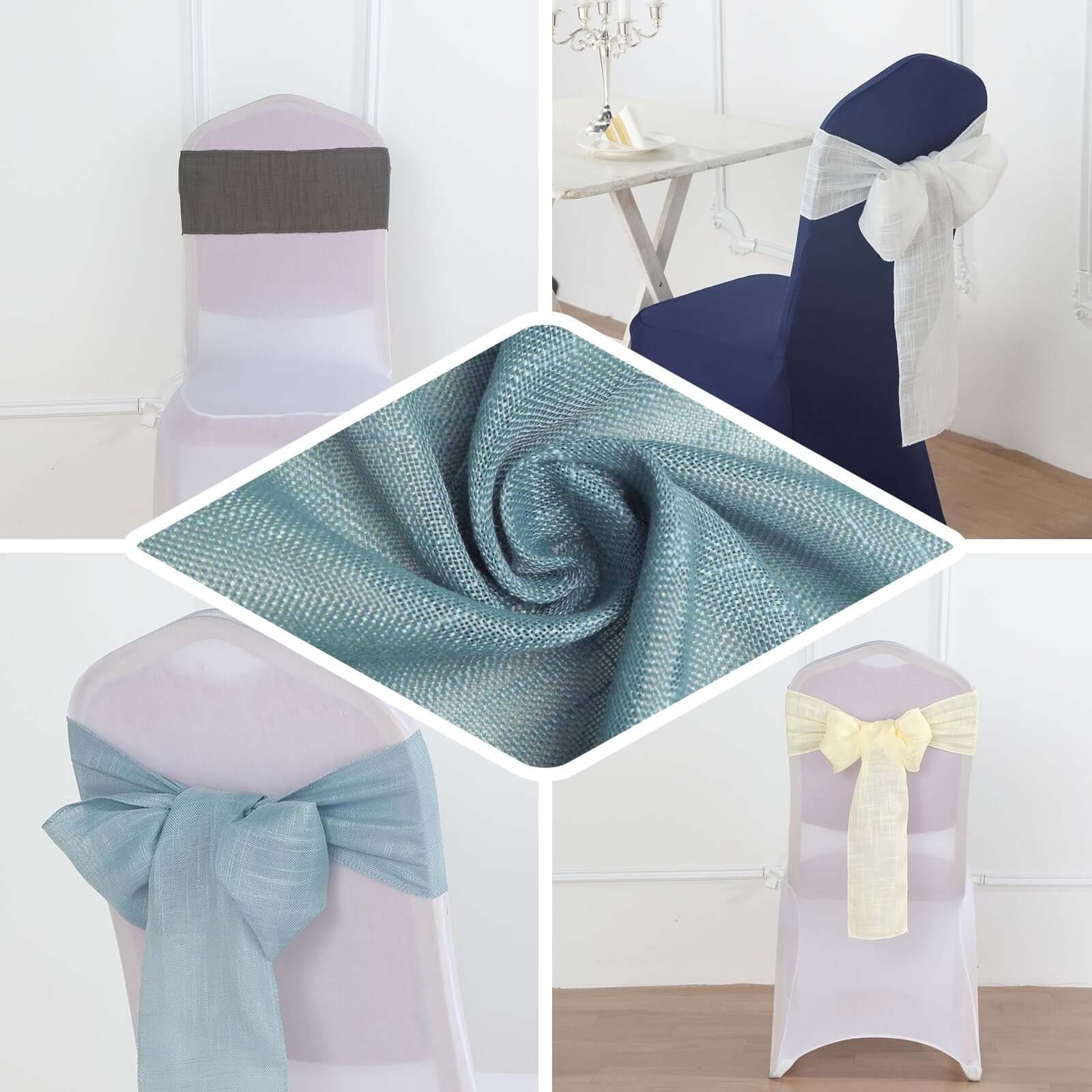 5-Pack Durable Wrinkle-Resistant Beige Faux Linen Chair Sashes for Events