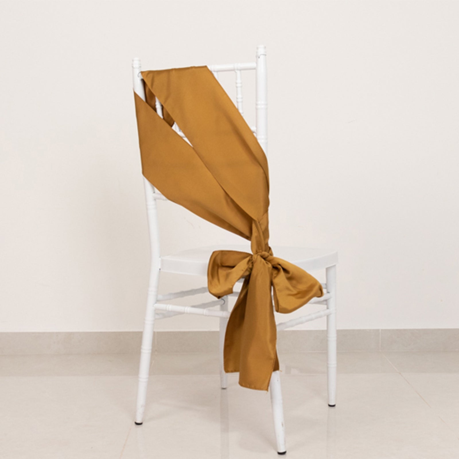5-Pack Gold Lamour Satin Chair Sashes (6x106) - Perfect Reusable Decor for Weddings & Gatherings