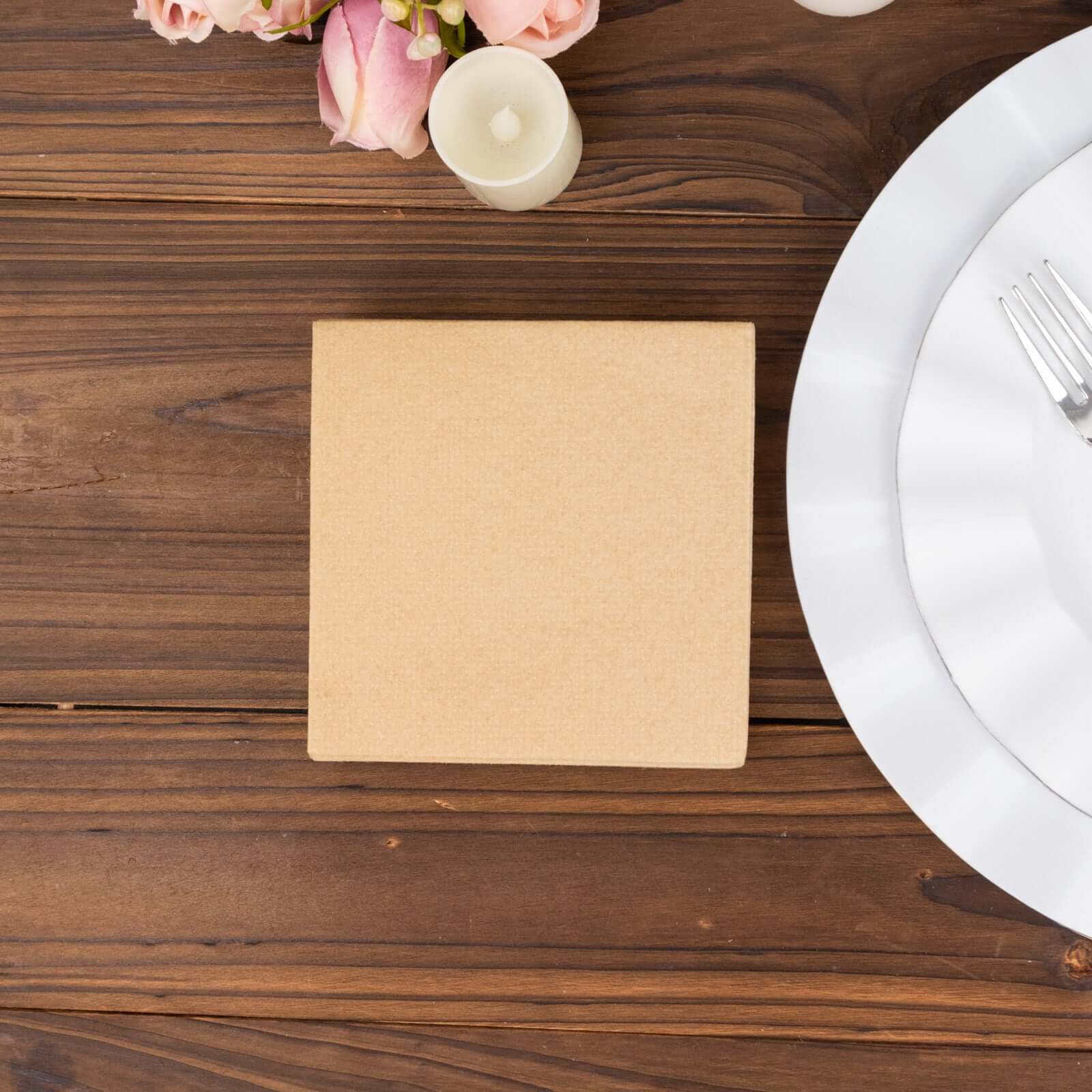 20-Pack 5x5 Natural Linen-Like Airlaid Napkins - Super Absorbent