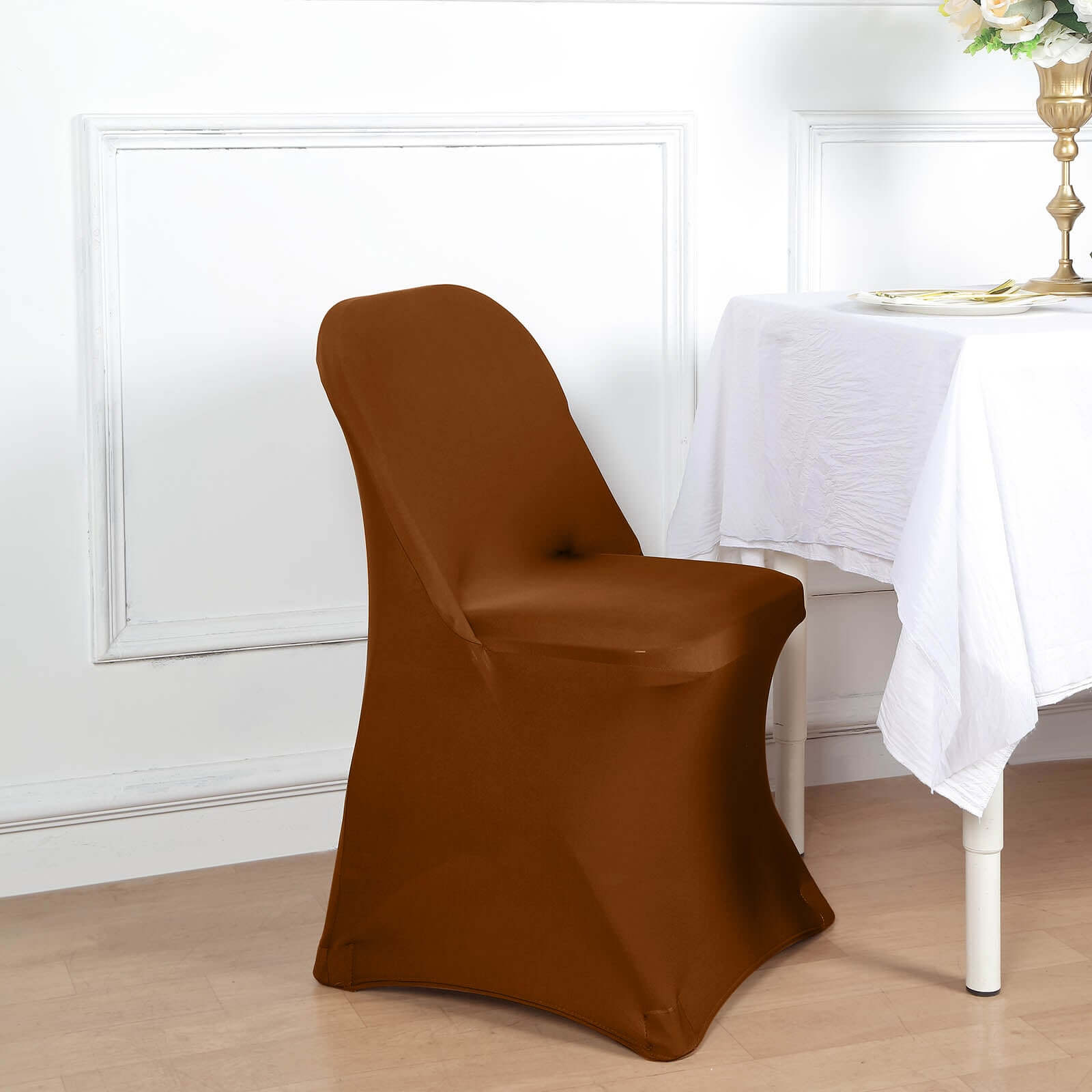 Reusable & Wrinkle-Resistant 160GSM Cinnamon Brown Spandex Stretch Slipcover for Folding Chairs