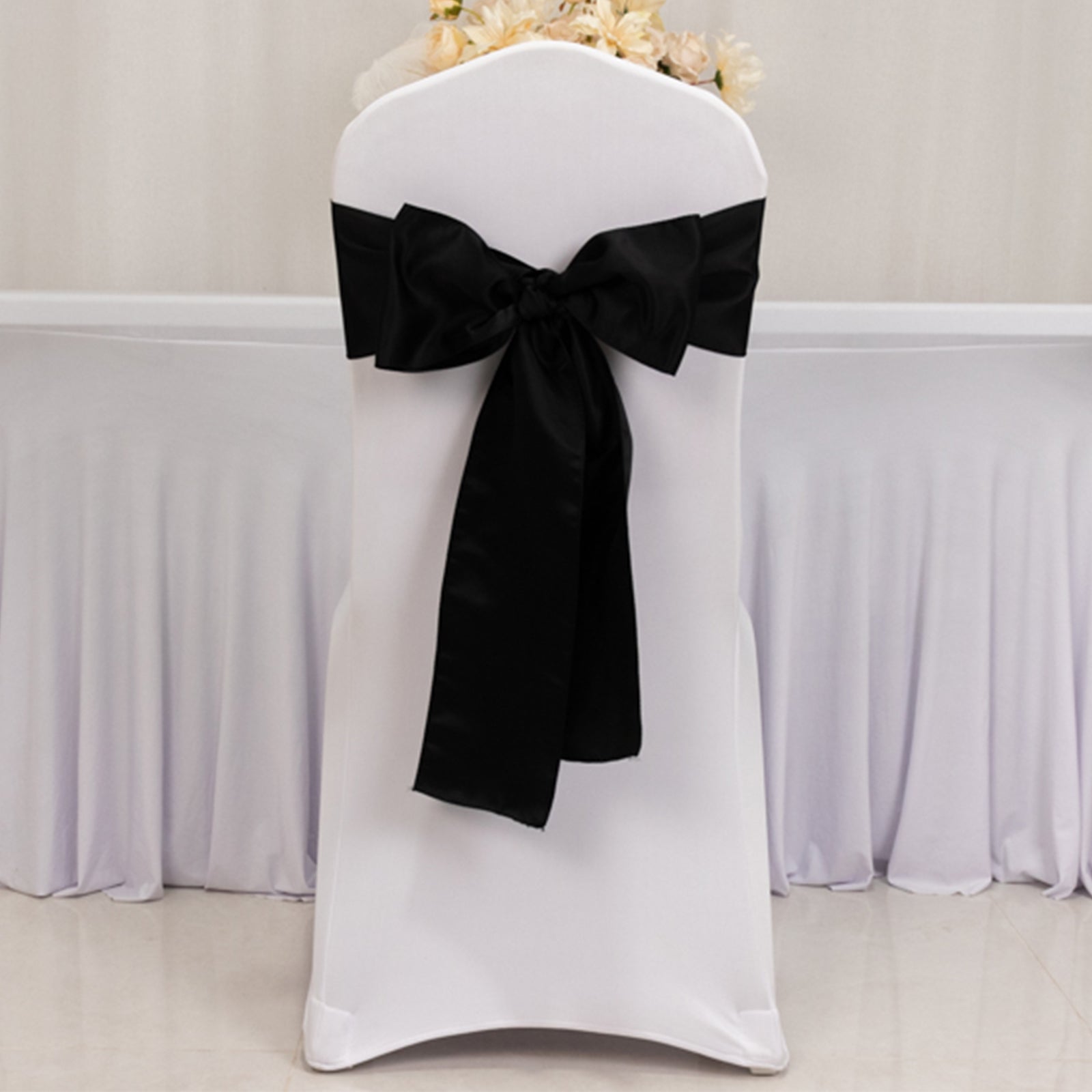 5-Pack Black Lamour Satin 6x106 Chair Sashes - Stylish & Reusable Wedding Decor