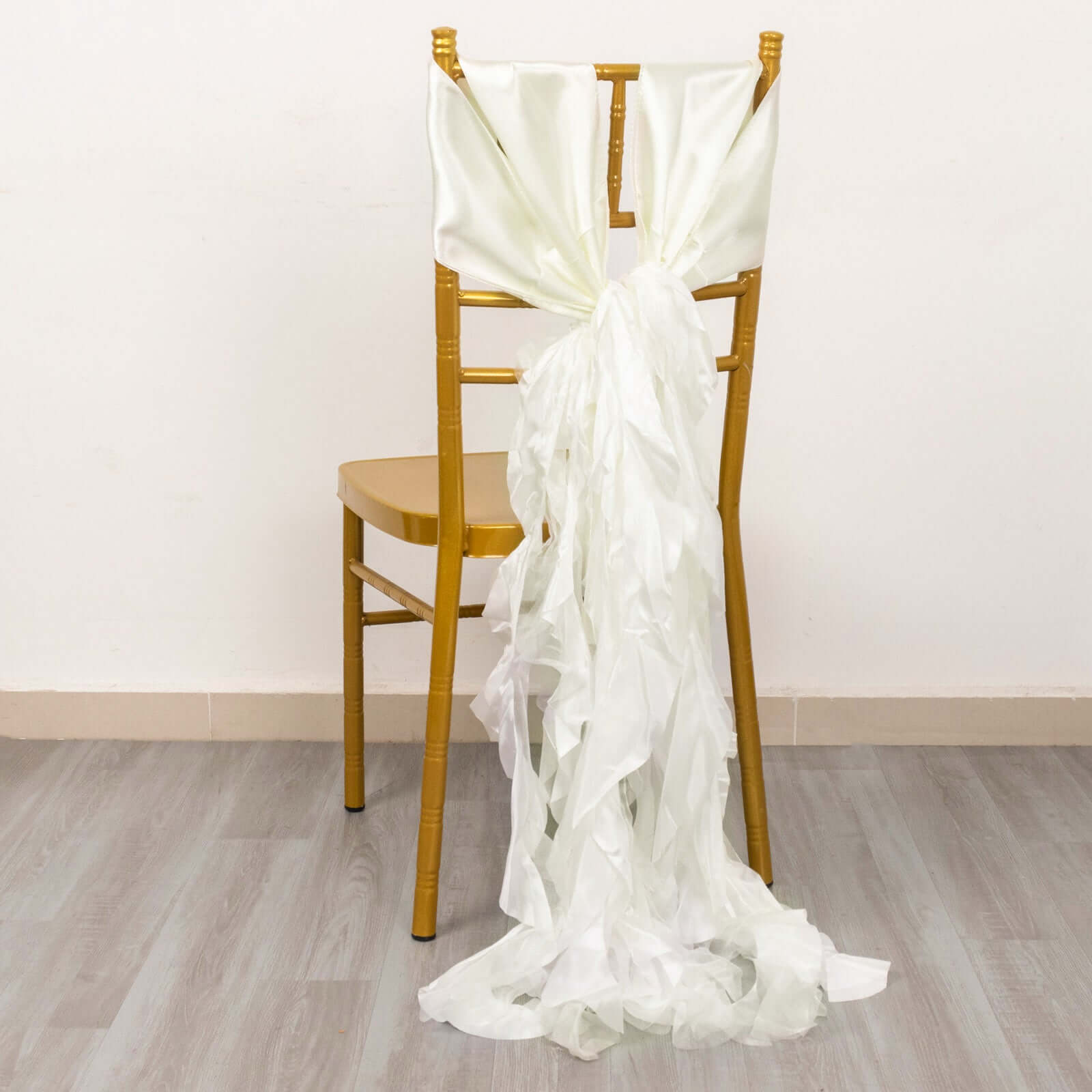5-Pack Ivory Chiffon Satin Chair Sashes with Curly Willow Style - Easy Installation