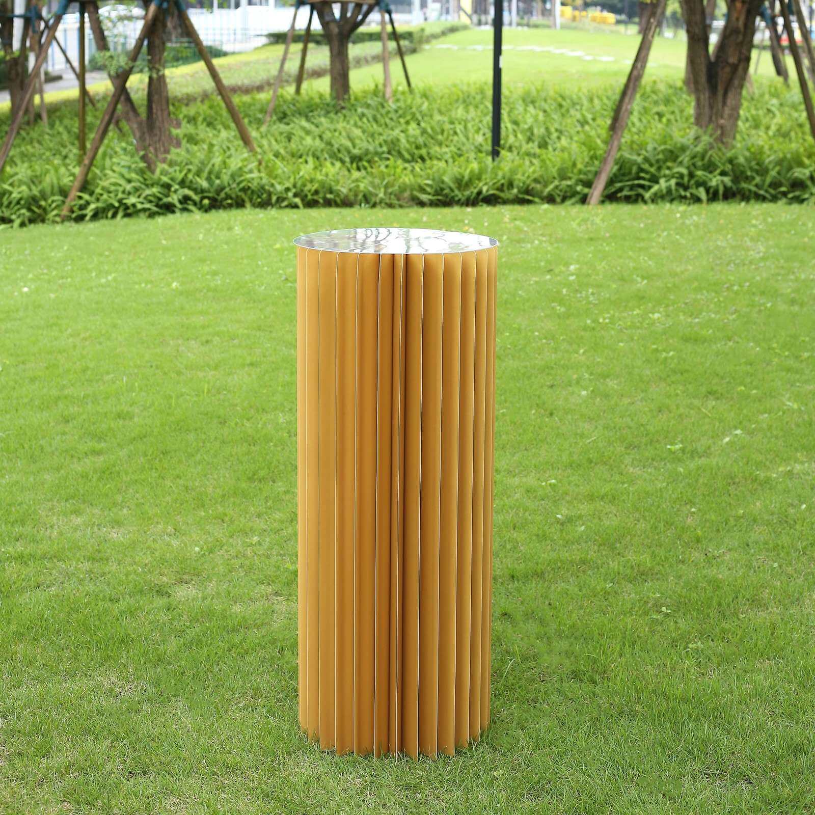 Premium 40 Gold Accordion Cylinder Display Stand with PVC Top Plate