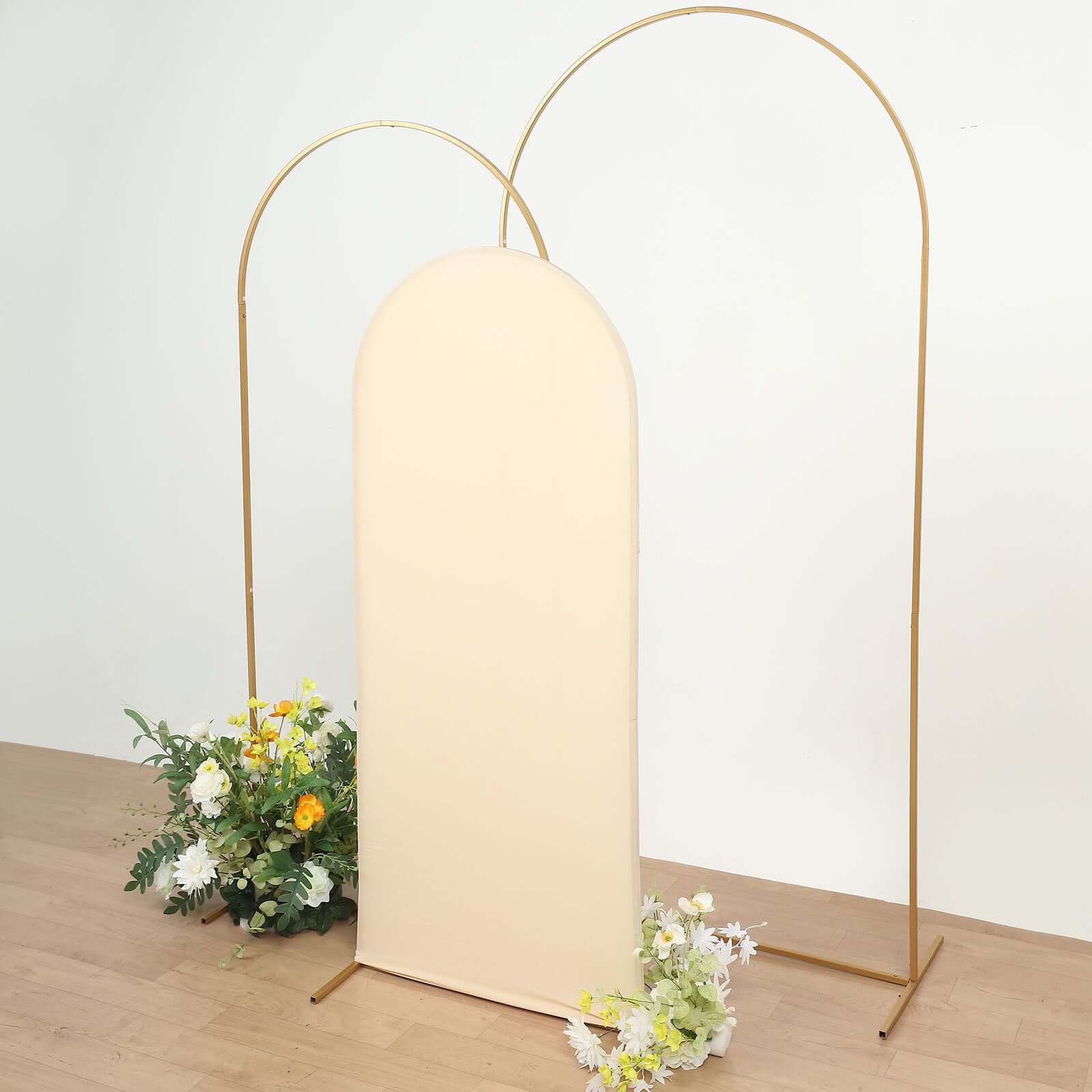 5ft Double-Sided Matte Beige Spandex Fitted Cover for Round Top Wedding Arch Stand