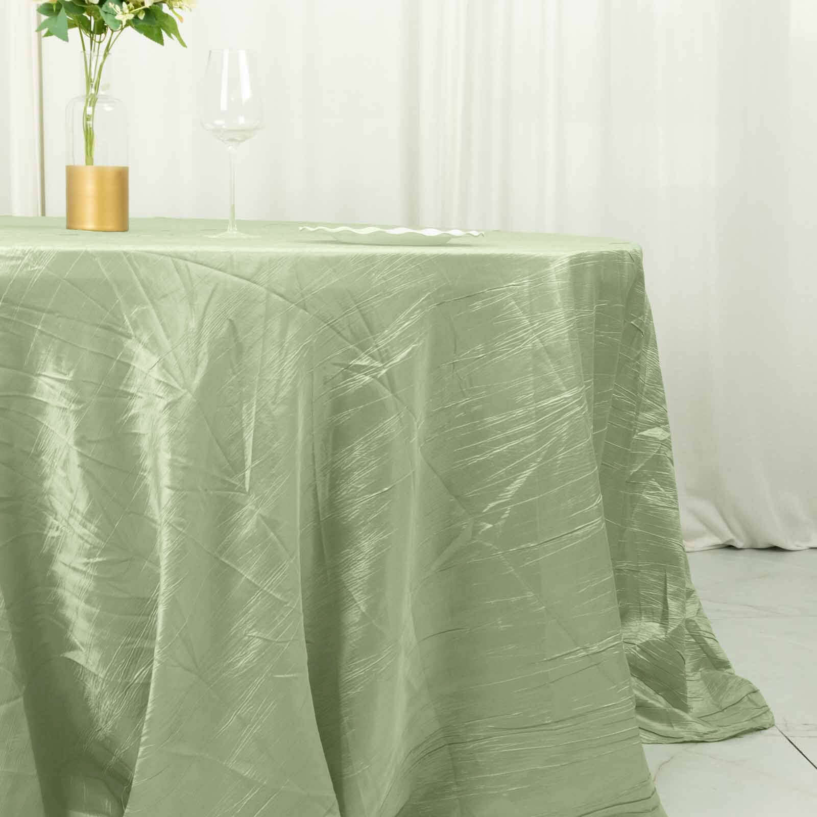 Hot Deal! Seamless Accordion Crinkle Sage Green Taffeta 132 Round Tablecloth for Events