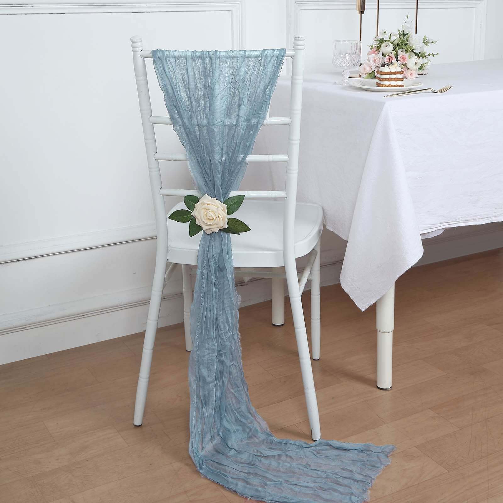 Hot Deal! 5-Piece Set of Dusty Blue Cheesecloth Chair Sashes for Boho Decor