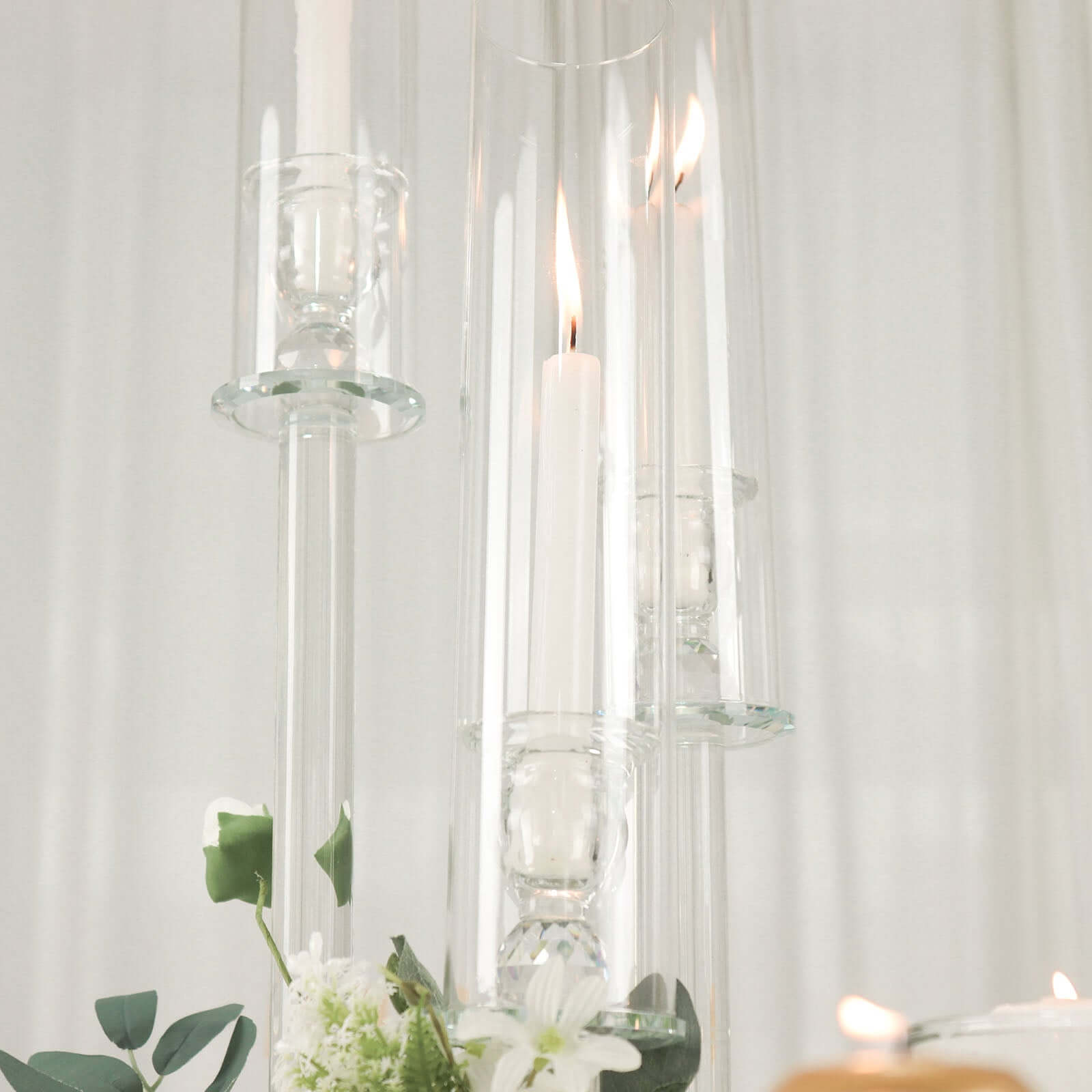 3-Arm Round Crystal Glass Candelabra - Ideal Centerpiece for Weddings and Events