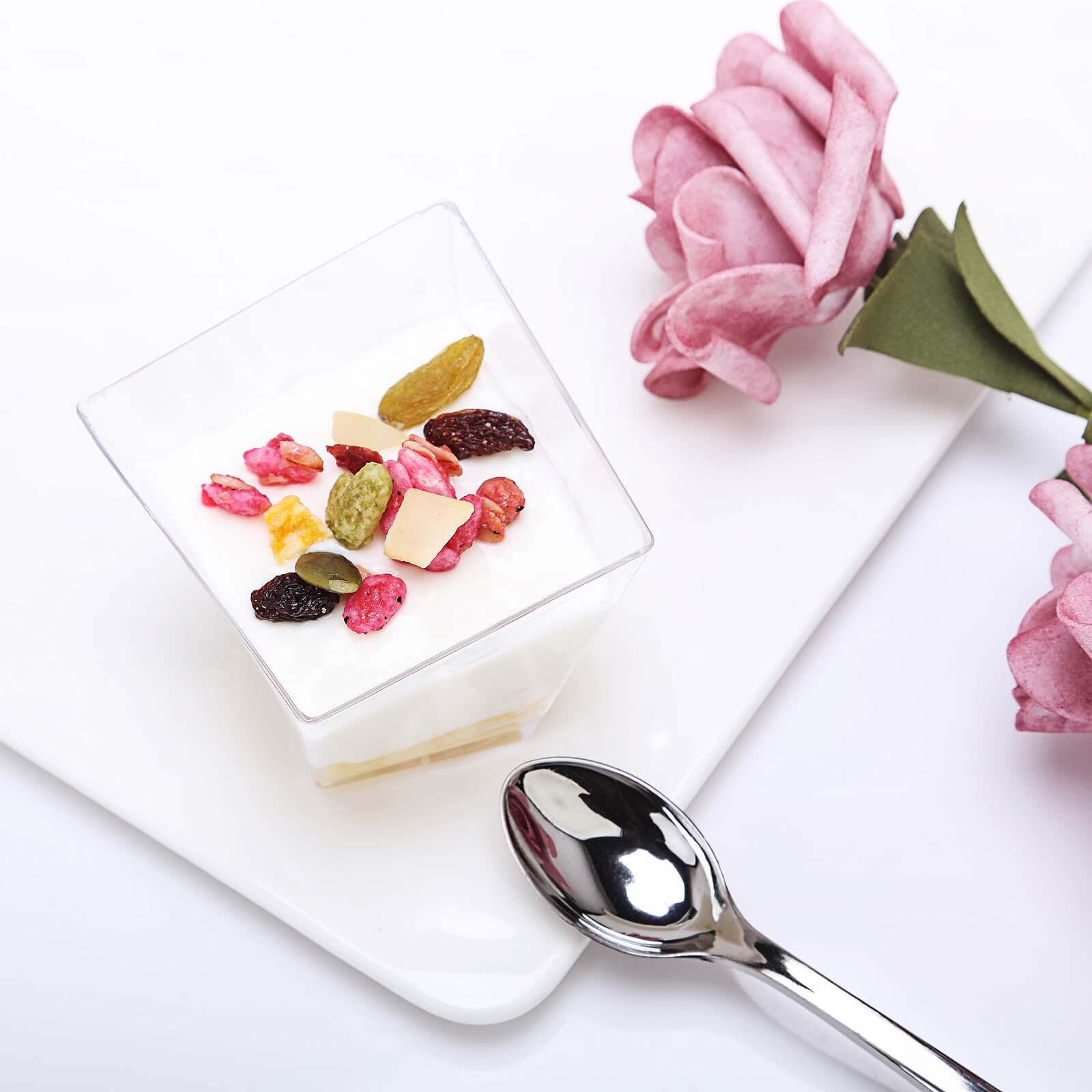 50-Pack 2oz Durable Disposable Clear Square Twist Plastic Dessert Cups for Parties