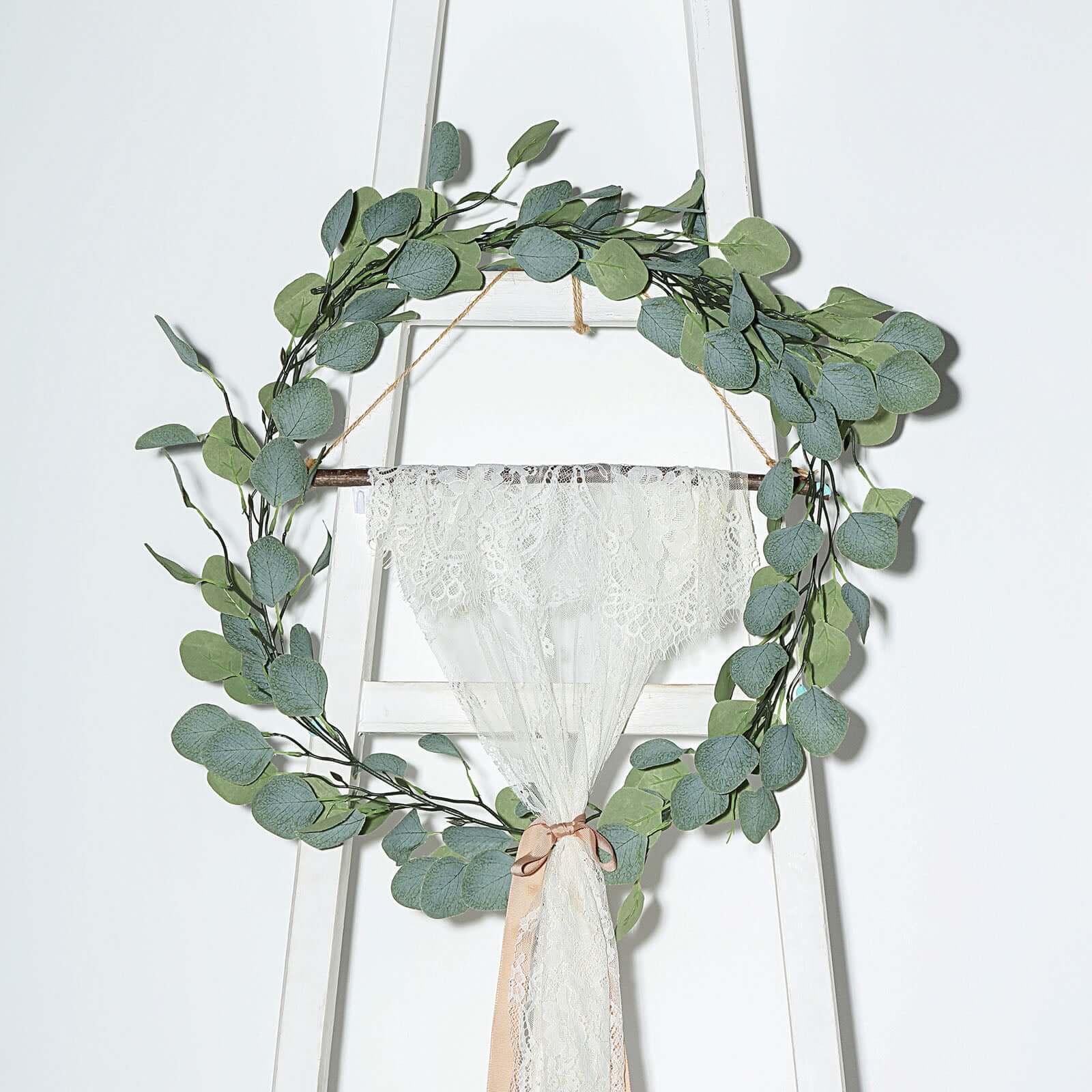6.5ft Frosted Green Artificial Silk Eucalyptus Leaf Garland for Decorative Use