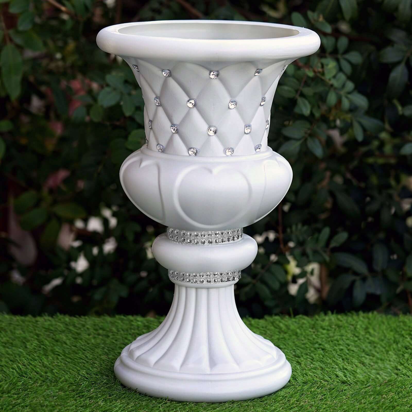 2-Pack 18-Inch Tall PVC Pedestal Stand Flower Plant Pillar with 10mm White Crystal Studs, Italian-Inspired