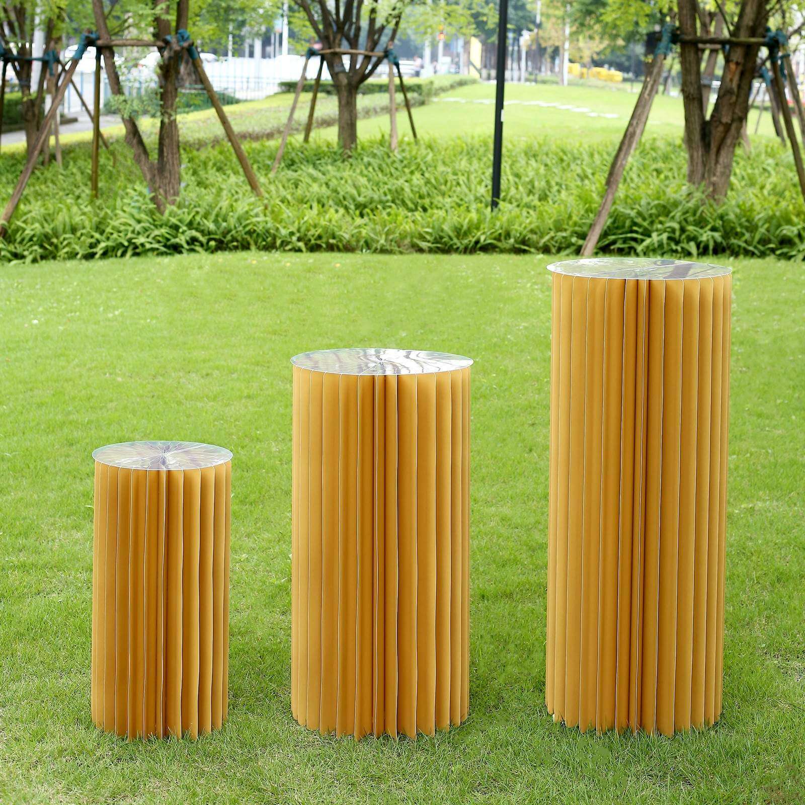 Hot! 24 - inch Gold Accordion Cylinder Display Stand with PVC Top Plate