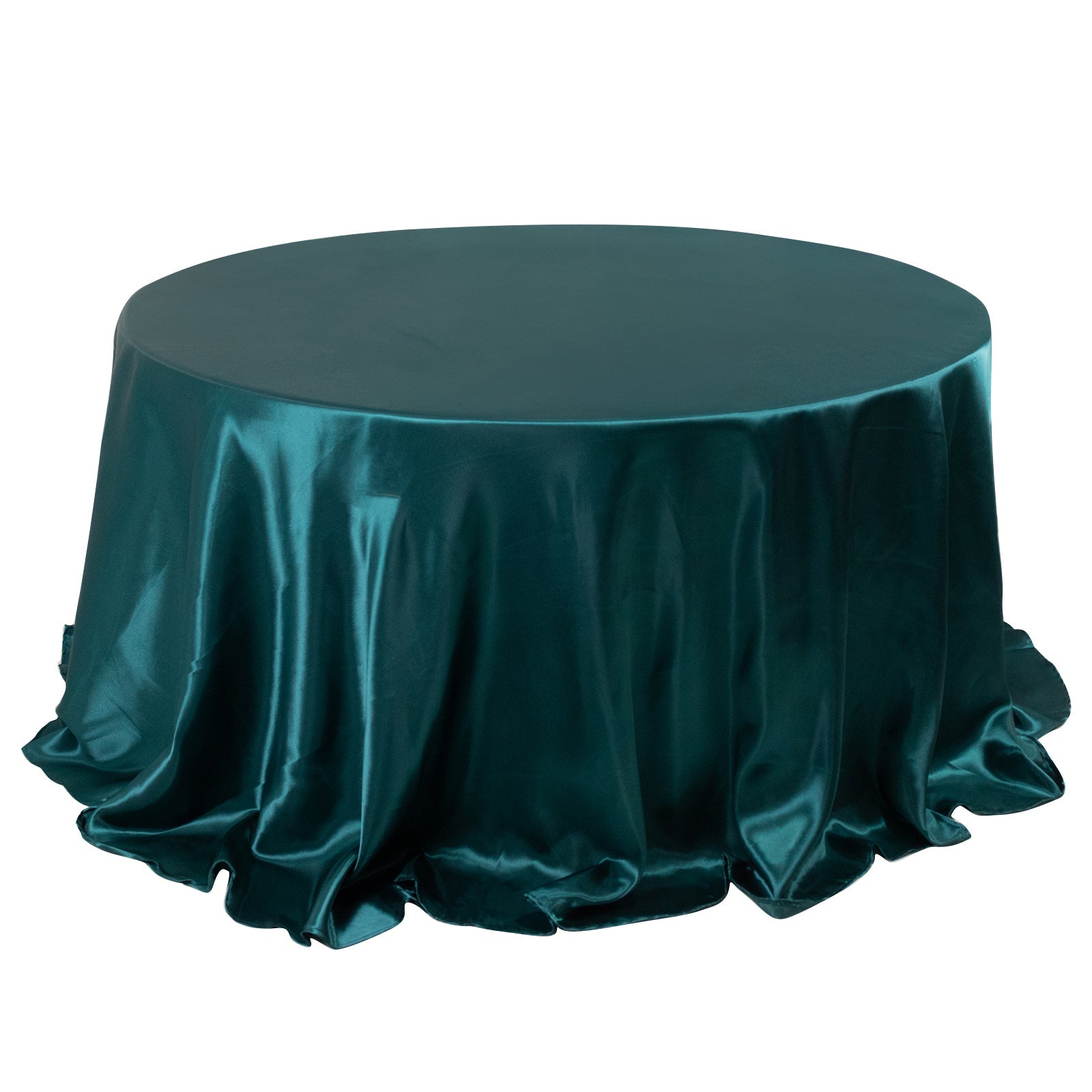 Stylish Seamless 132-Inch Round Satin Tablecloth in Peacock Teal