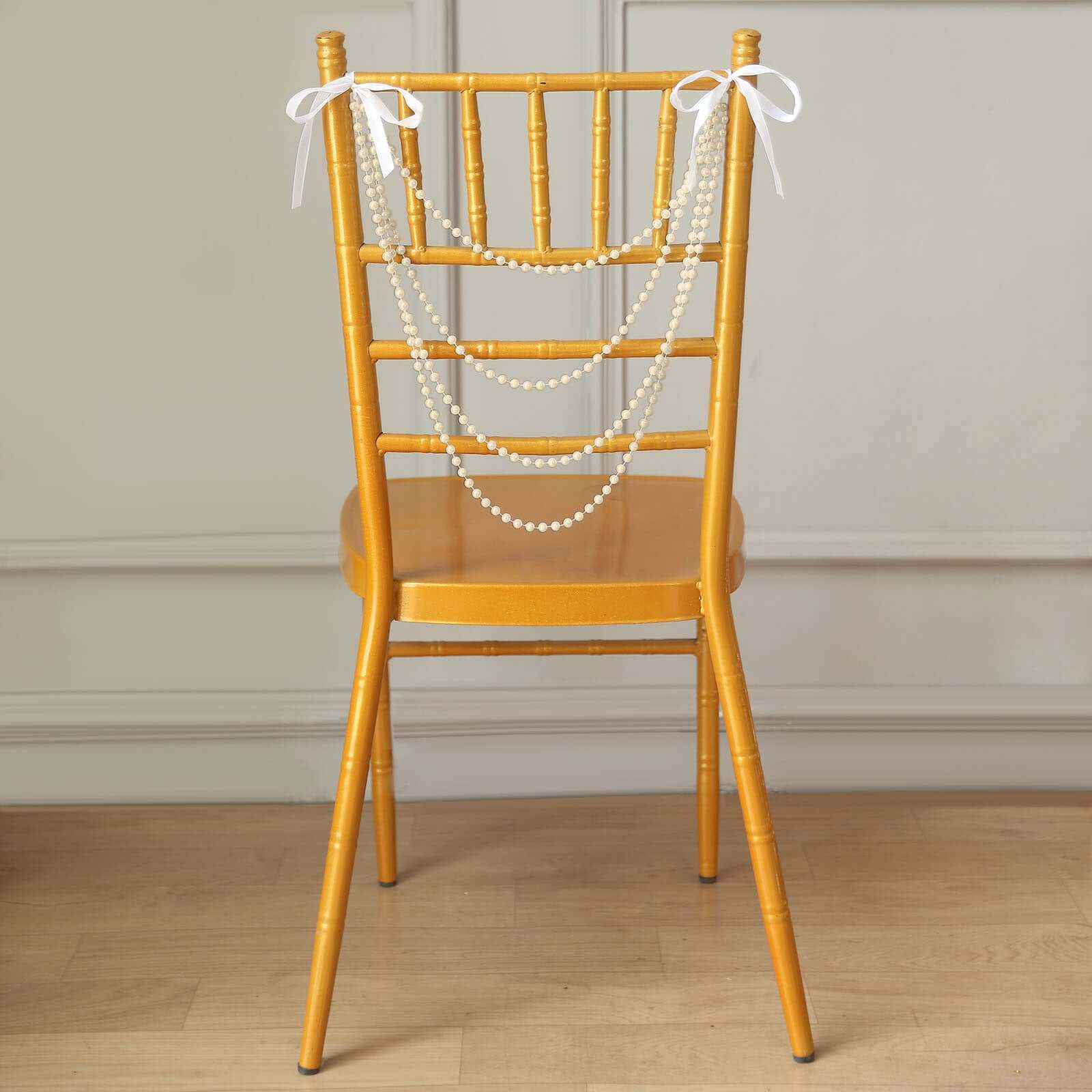 Ivory Faux Pearl Beaded 16-Foot Chair Back Garland Sash - Pre-Tied Gatsby Style for Chiavari Chairs