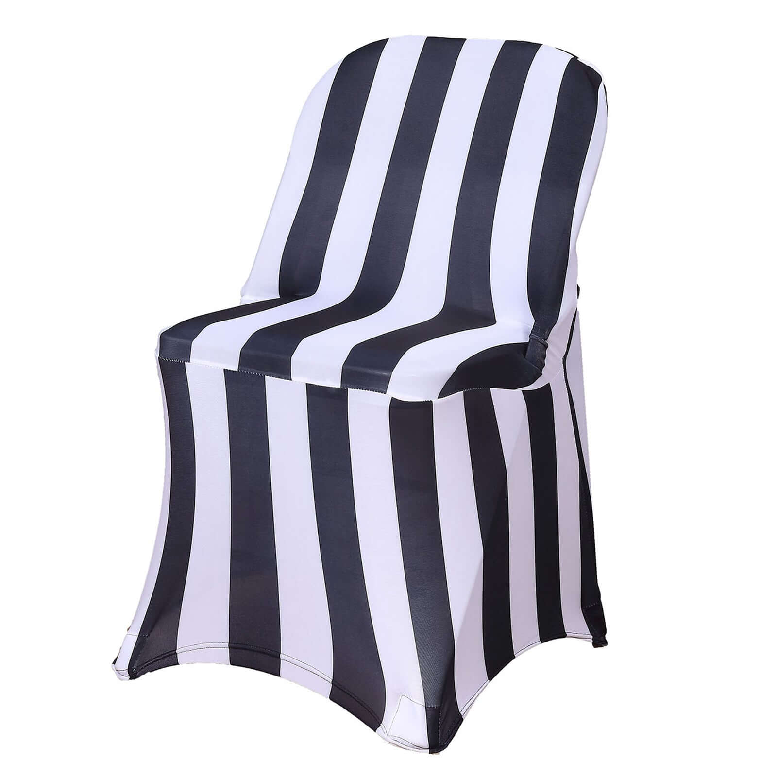 Black/White Vertical Striped 160GSM Stretch Spandex Slipcover for Folding Chairs with Foot Pockets
