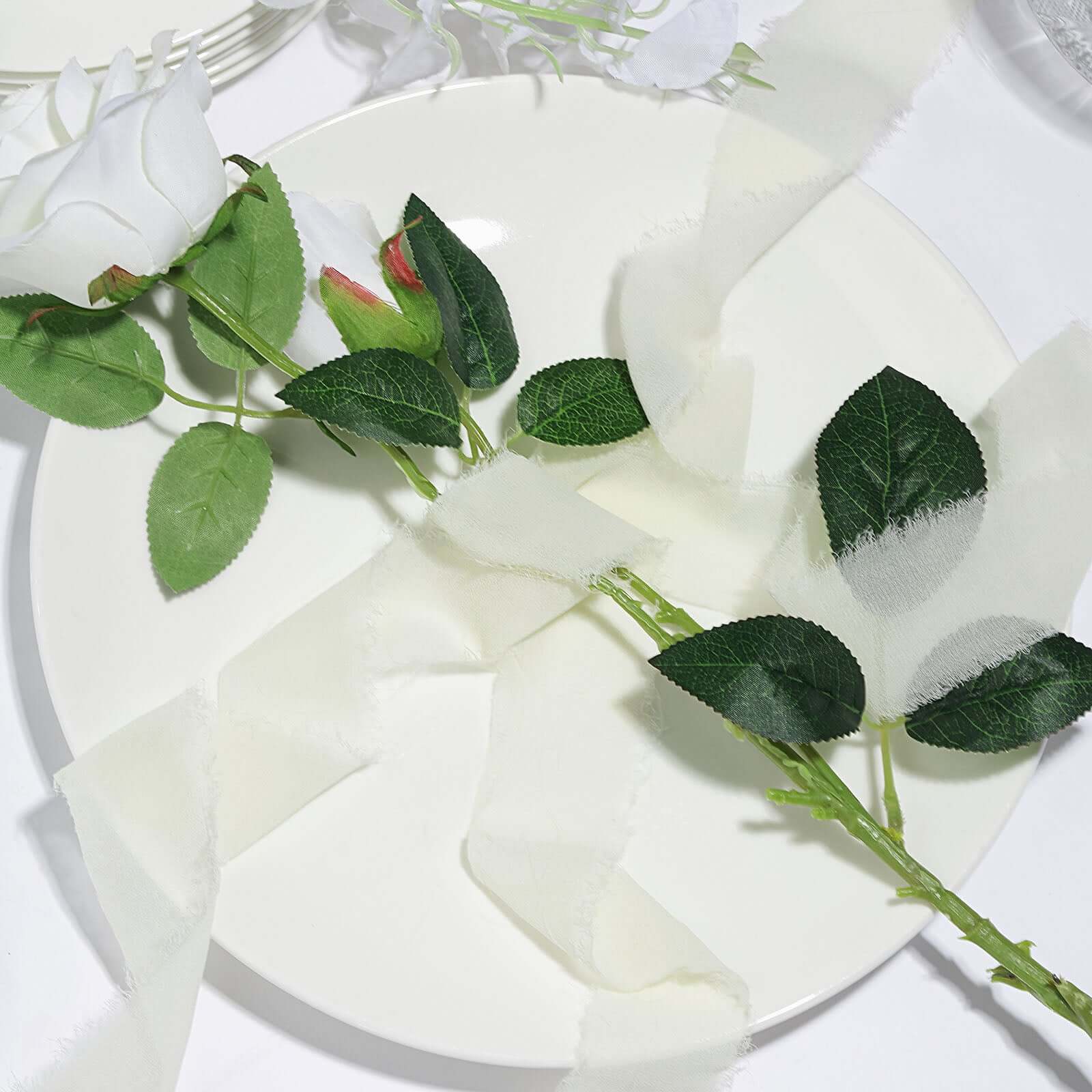 2-Pack Special Offer! 6-Yard Ivory Silk-Like Chiffon Linen Ribbon Rolls for Bouquets, Gifts, and Weddings