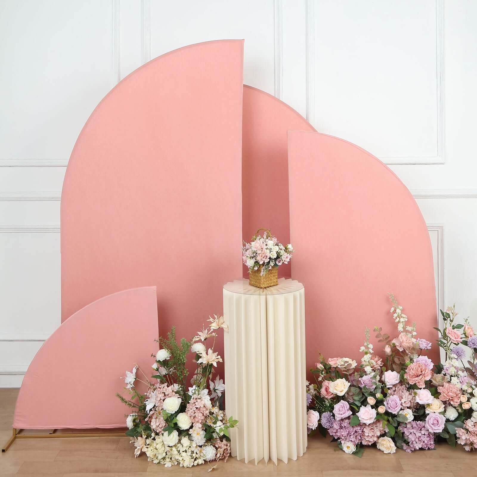 Custom-Fitted Set of 4 Dusty Rose Spandex Half Moon Wedding Arch Backdrop Covers