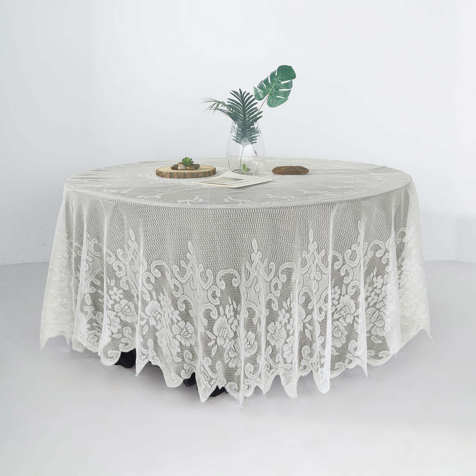 Premium Ivory 108-Inch Round Lace Tablecloth for Formal Events - Ideal Decor