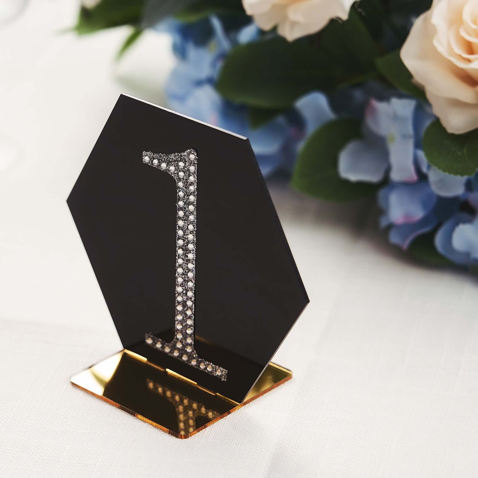 5-Pack Black/Gold Hexagon Acrylic Table Sign Holders - Ideal for Modern Event Centerpieces