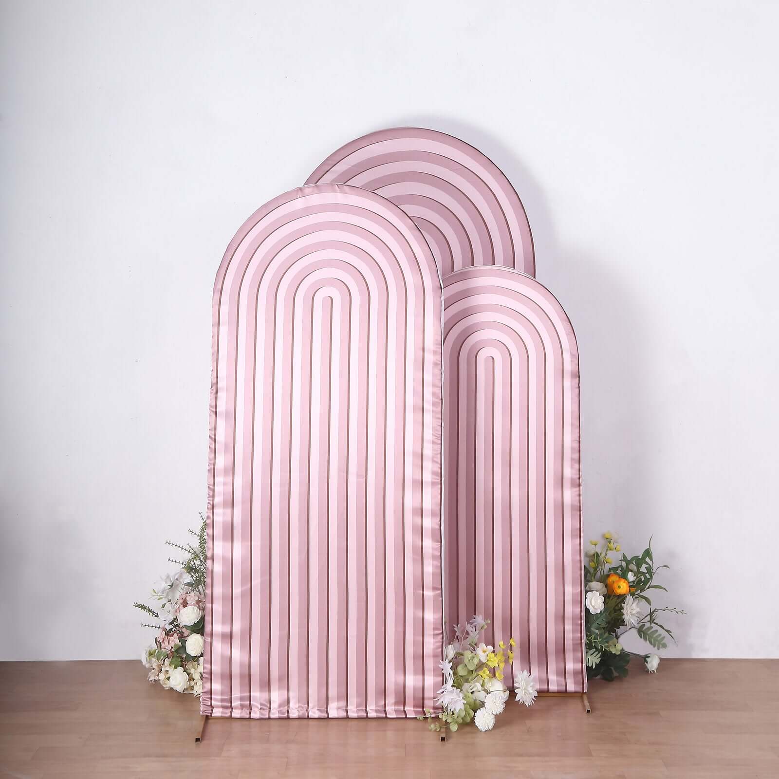Hot! Set of 3 Dusty Rose Ripple Satin Wedding Arch Covers - 5ft, 6ft, 7ft