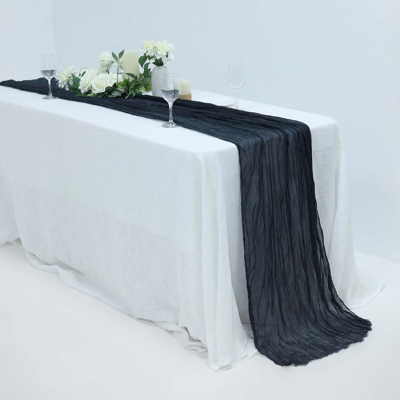 Navy Blue 10ft Gauze Cheesecloth Table Runner - Rustic Boho Charm