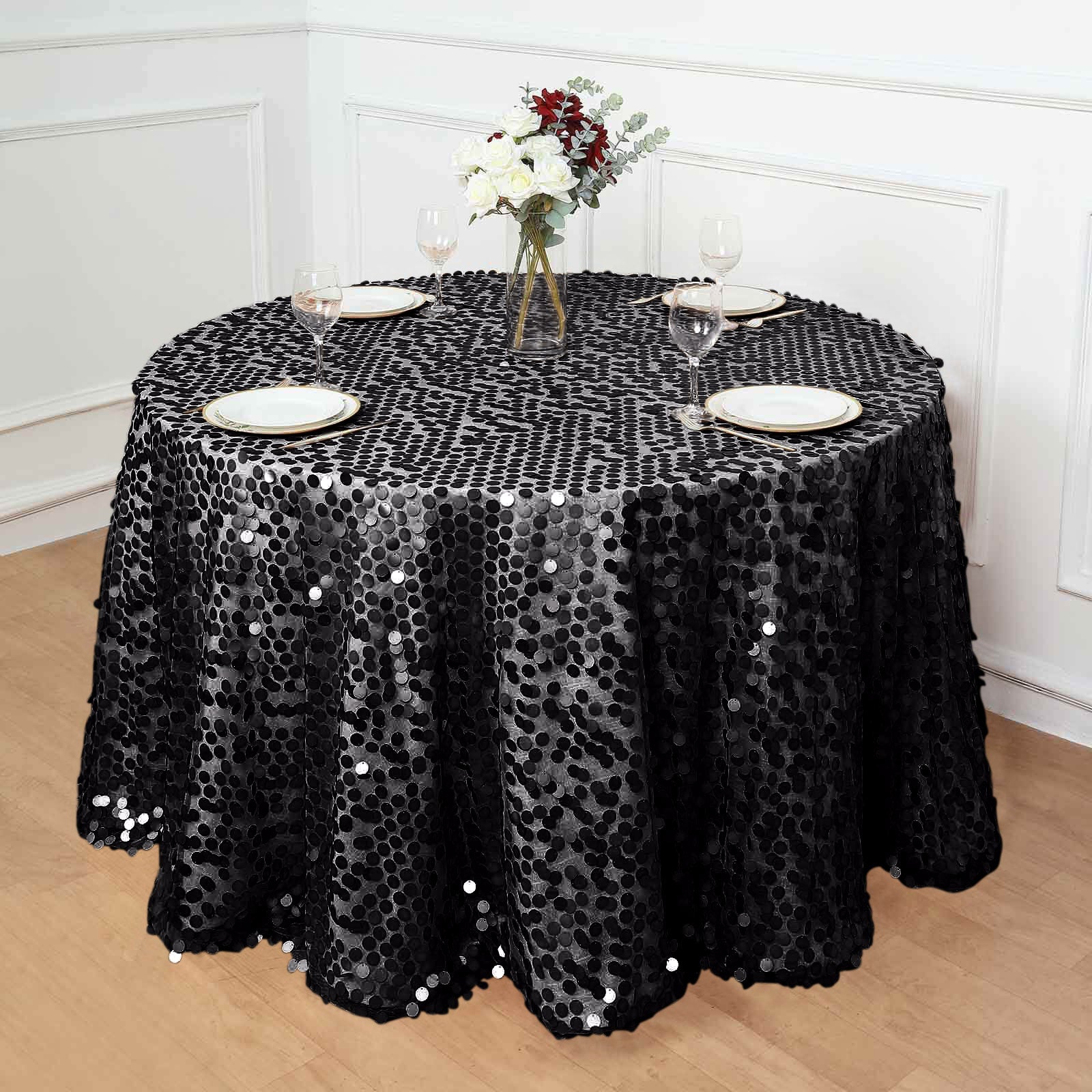 Exclusive Seamless Black Sequin 120 Round Tablecloth for Luxurious Celebrations