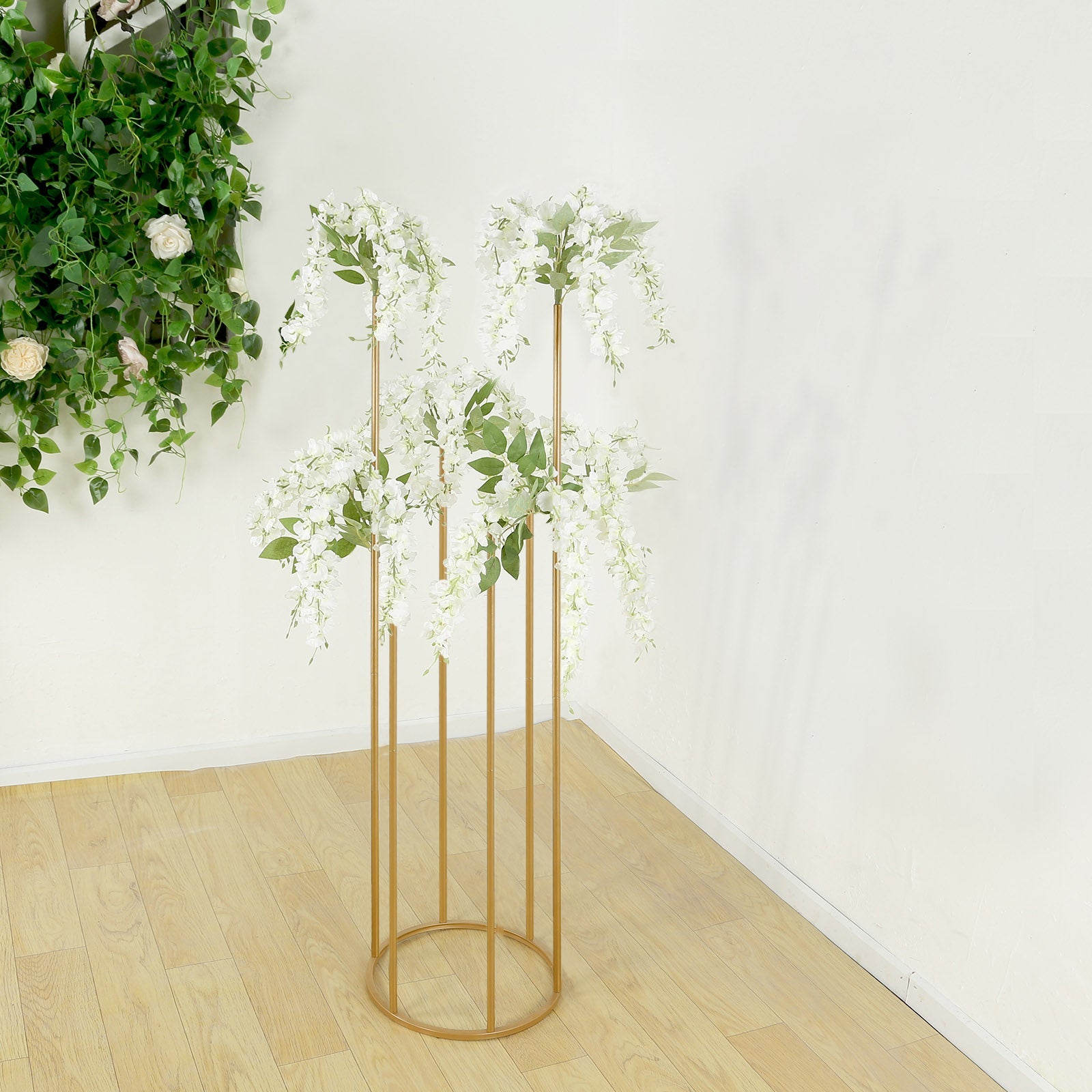 Hot! Gold Metal 6-Tubes Round Base Flower Centerpiece - 4ft Single Stem Bud Vase