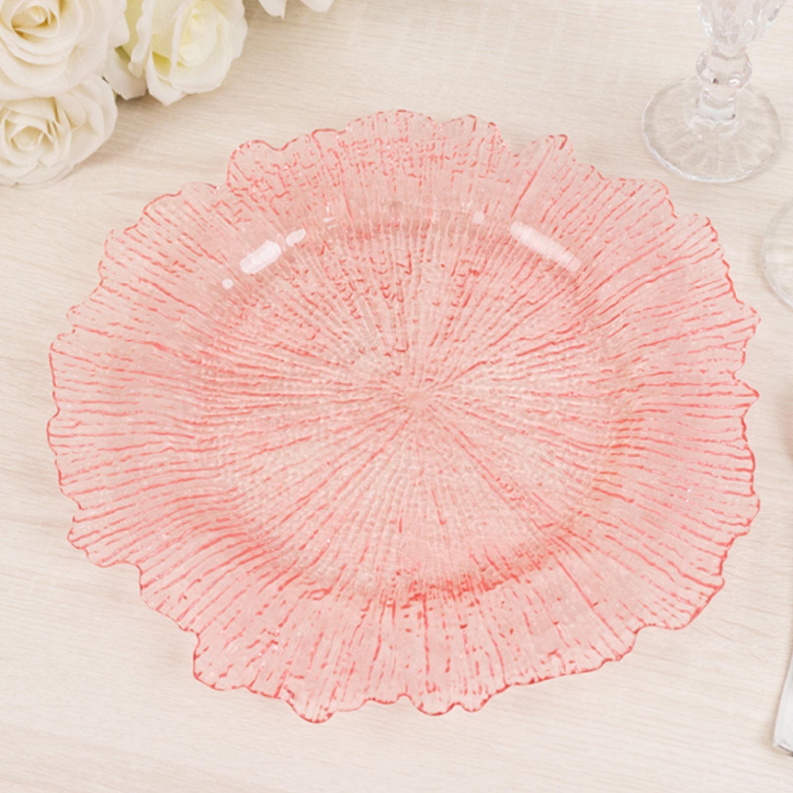 Hot Sale! 6-Pack 13-inch Transparent Blush Acrylic Round Charger Plates with Reef Design