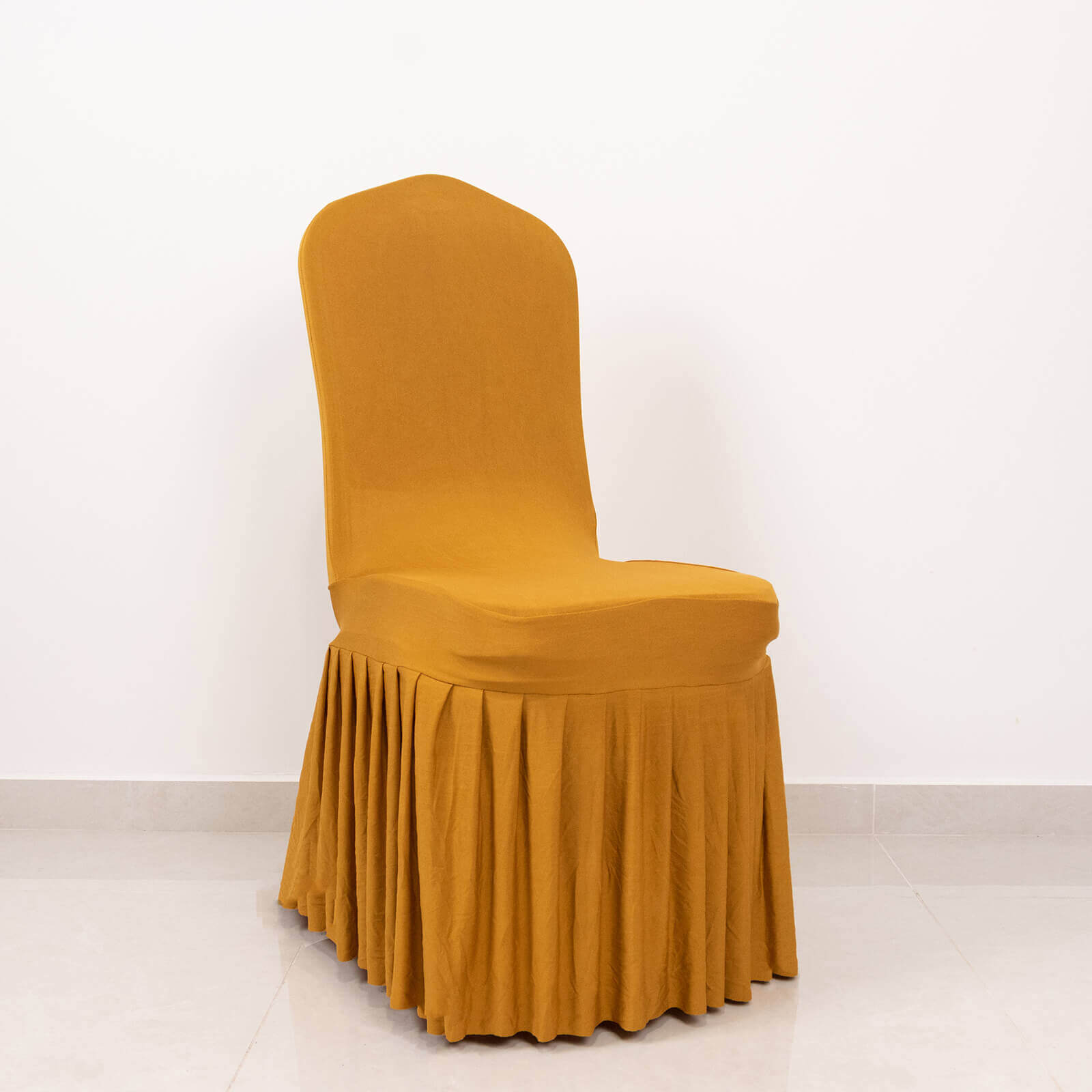 Gold Spandex Stretch Chair Cover with Ruffle Pleated Skirt - Ideal for Banquets!