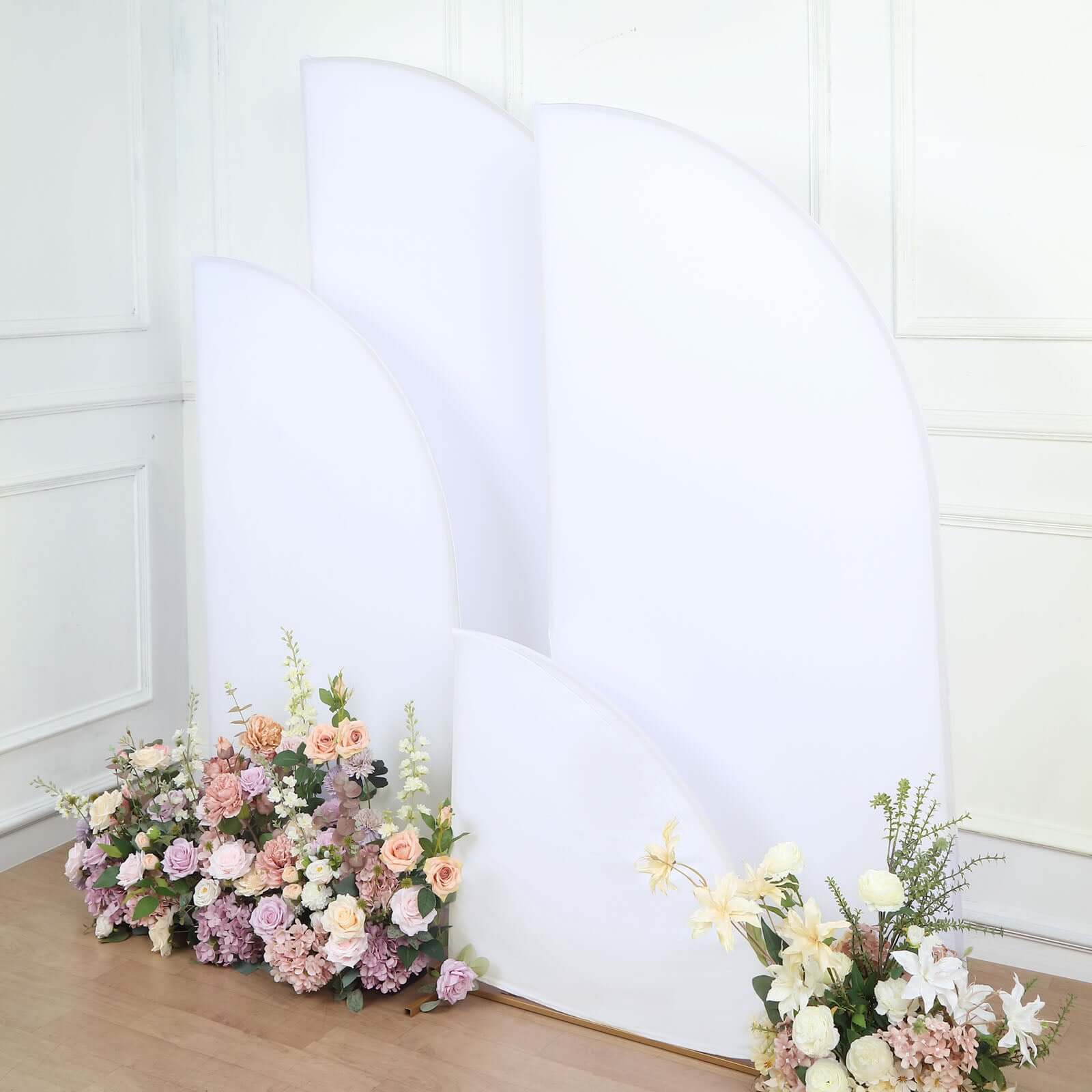 Custom-Fit Matte White Spandex Half Moon Wedding Arch Covers Set of 4 - Various Sizes