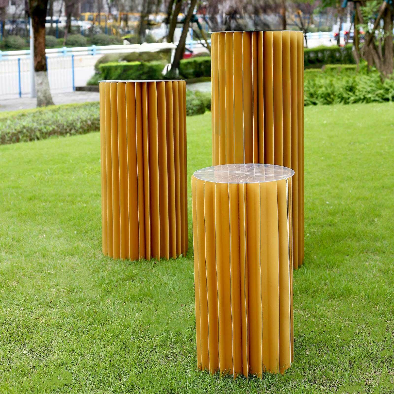 Hot! 24 - inch Gold Accordion Cylinder Display Stand with PVC Top Plate