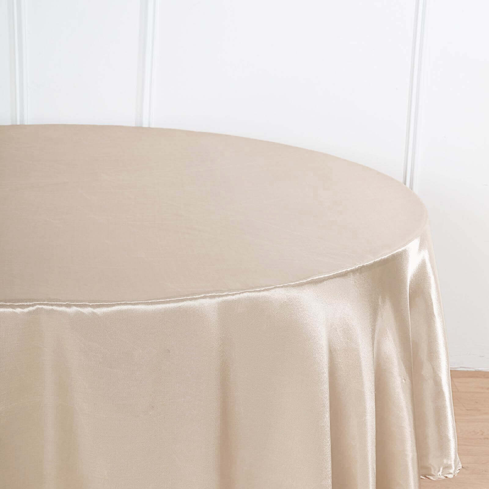 Beige Satin 90-Inch Round Tablecloth - Smooth, Lustrous & Resistant