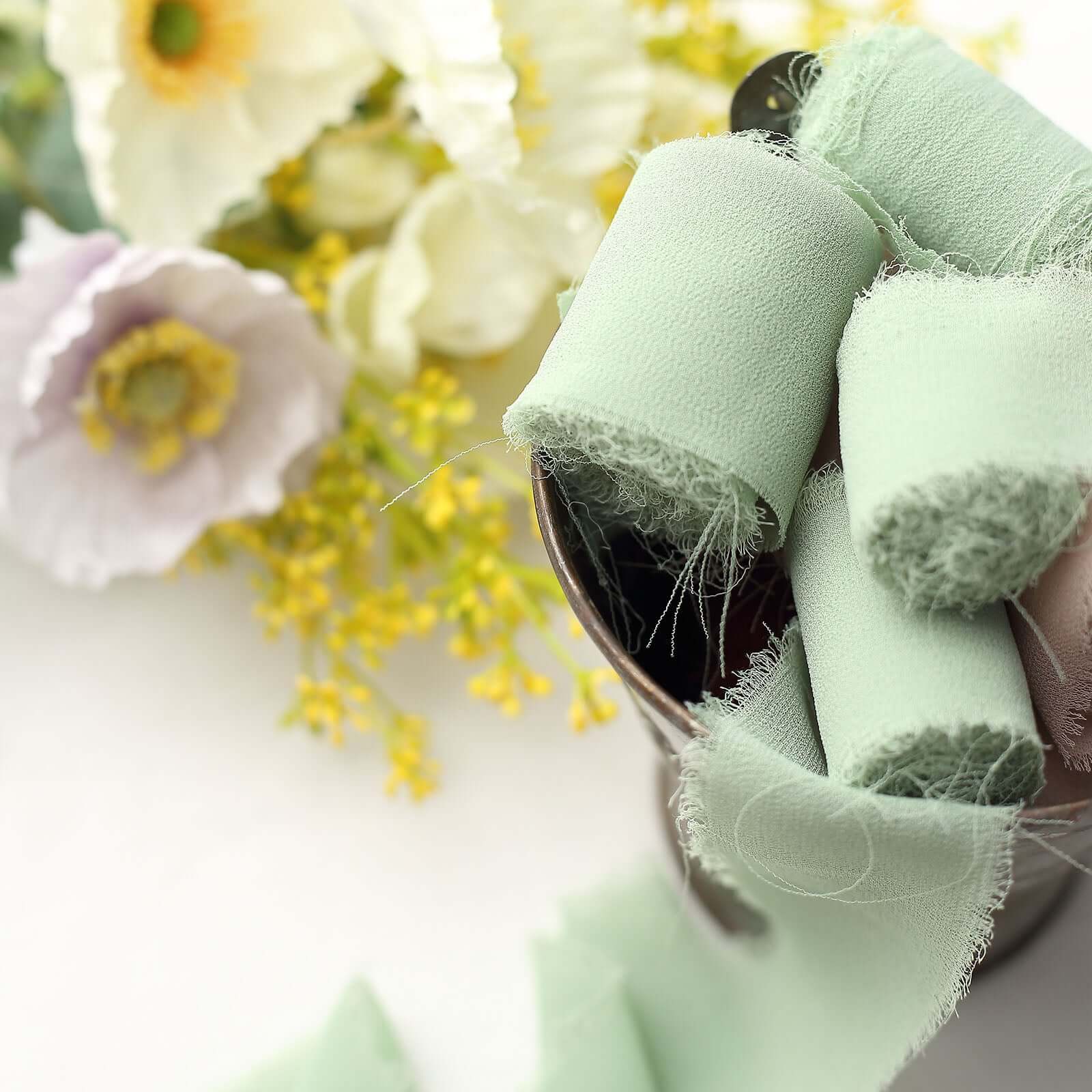 2-Pack Sage Green Silk-Like Chiffon Ribbon Rolls for DIY Wedding Crafts