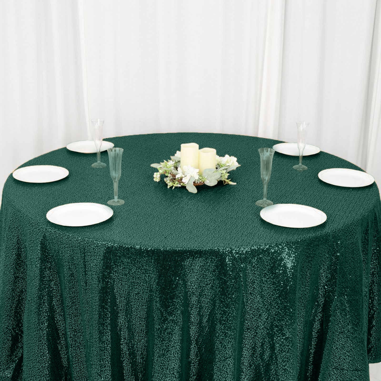 Hot! 120" Seamless Glittering Hunter Emerald Green Round Tablecloth