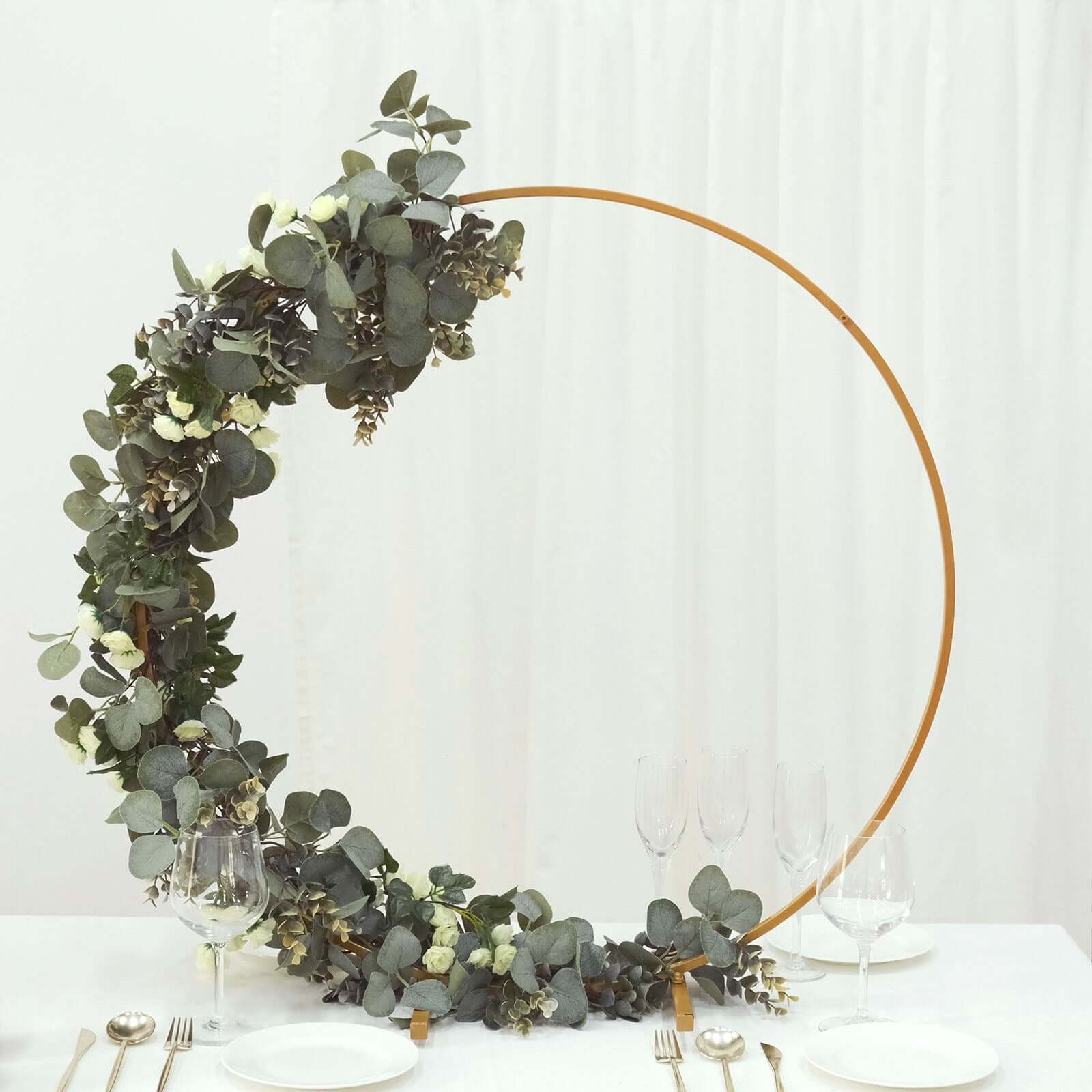 32-Inch Gold Metal Round Hoop Wedding Centerpiece - Self Standing Floral Wreath Frame for Table Decoration