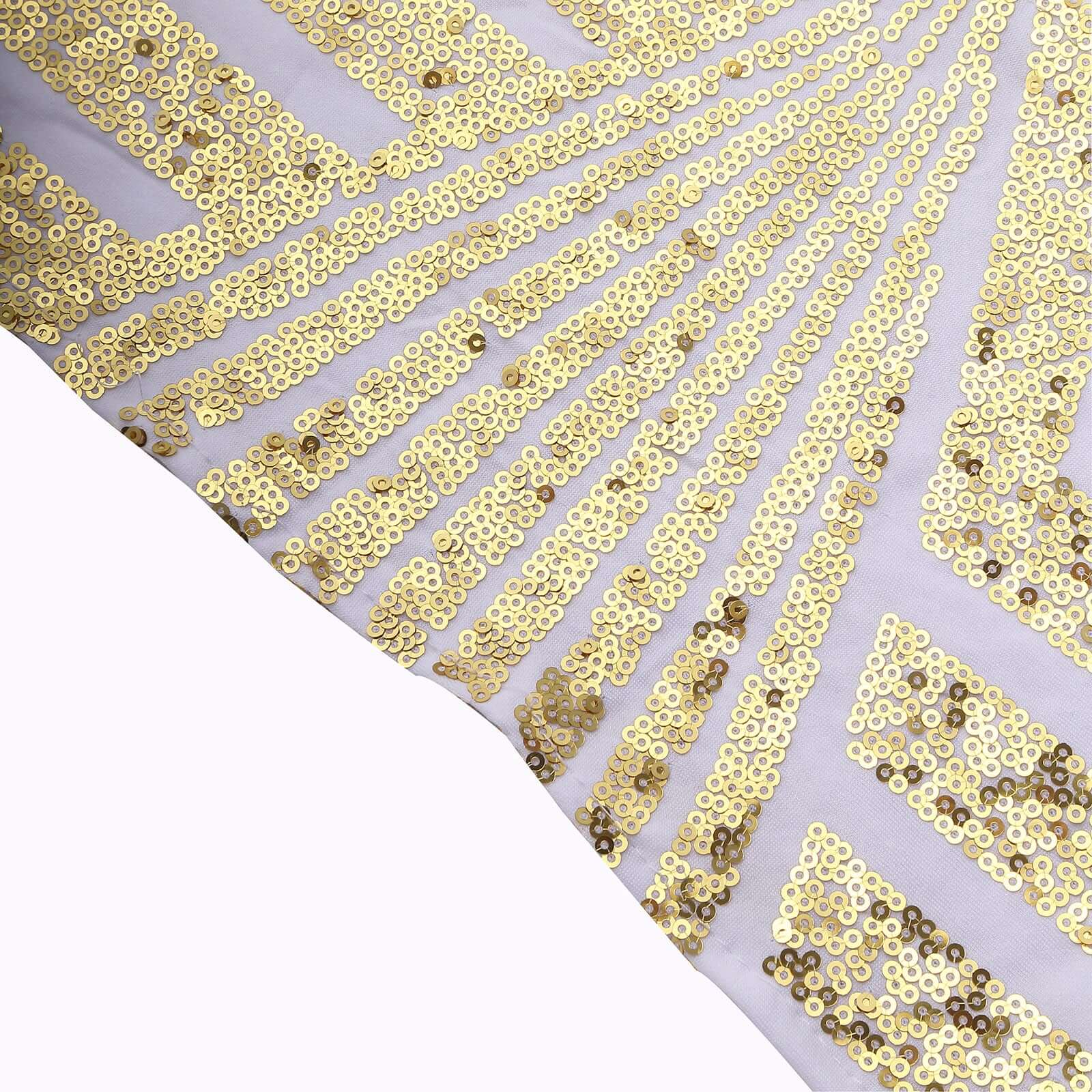 Hot Sale! 5-Pack White Sequin Spandex Chair Sashes with Gold Geometric Diamond Pattern for High-End Events